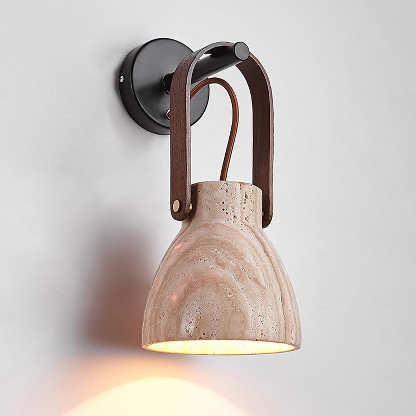 Accesorio de iluminación artística, aplique de pared de alabastro | Lámpara de pared de piedra Natural de estilo japonés, lámpara de pared de mármol Vintage de mediados de siglo(Black)