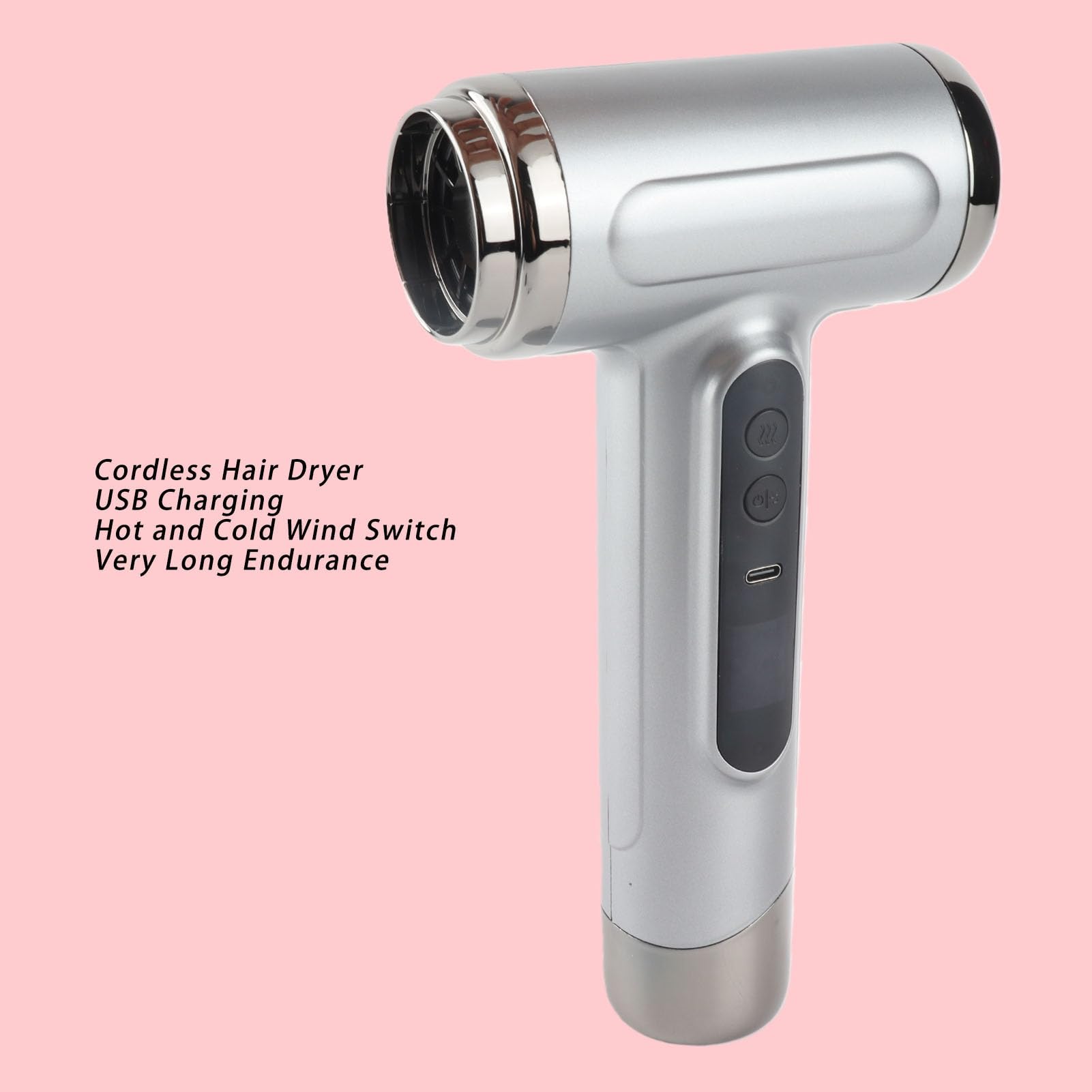 Secador de Pelo Inalámbrico, Secador de Pelo Recargable USB de 200 W 15600 MAh, de Portátil con Boquilla Concentradora, Ideal para Viajes, Camping, Dormitorio