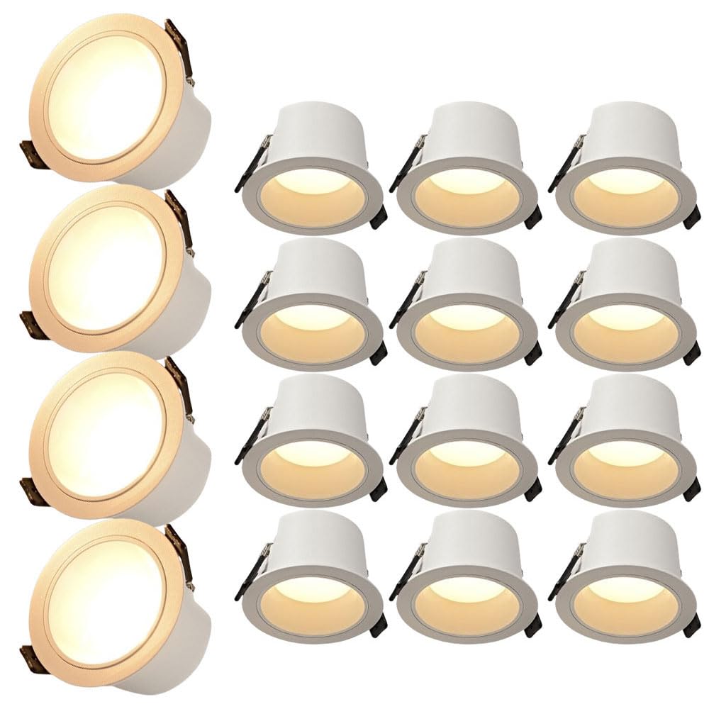JKJZSALJ 3.3 Inch Led Recessed Lighting,Cri90+ Dimmable Anti-Glare Led,Ultra-Thin Round Aluminum Recessed Lights,Baffle Trim,Pack Of 16