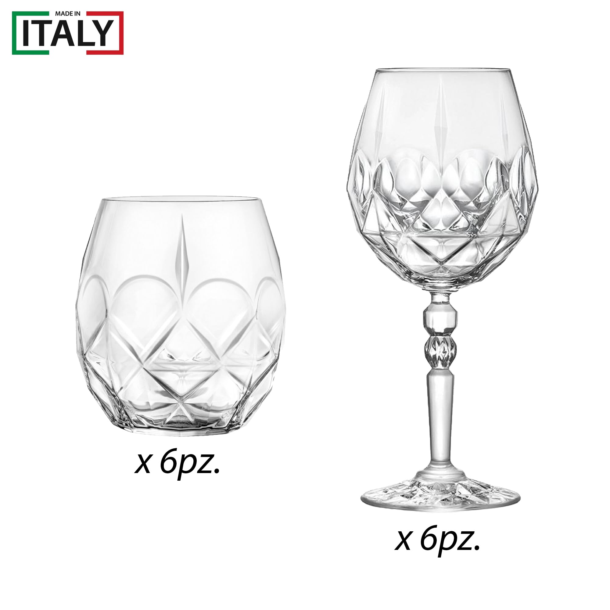 Sicignano | Juego de 6 copas de 53 cl, con 6 vasos de 38 cl, Alkemist para vino, agua, licores, cócteles, cristal ecológico, transparentes, resistentes, de regalo