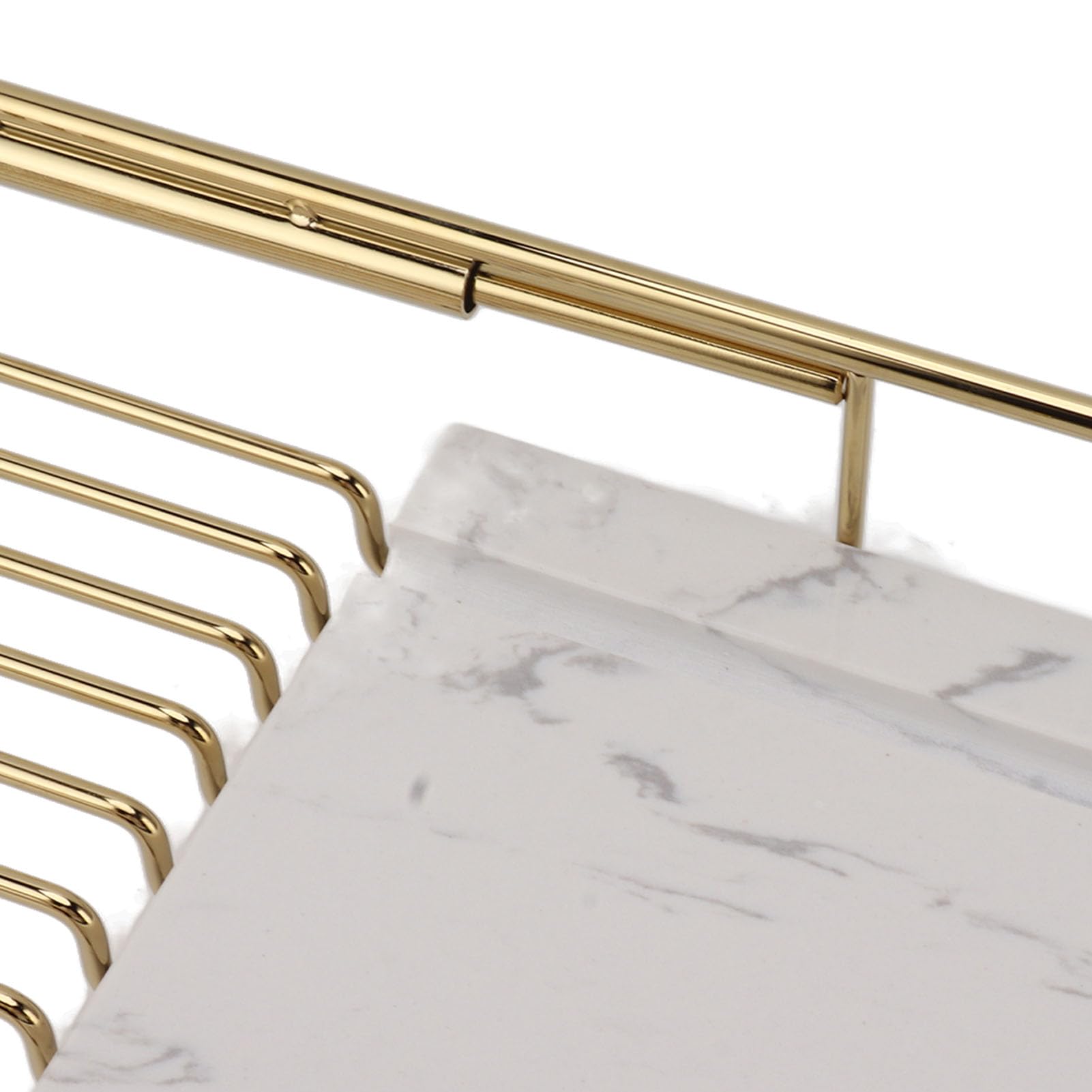Estante para Bañera de Mármol y Metal, Organizador de Ducha (Oro Blanco)