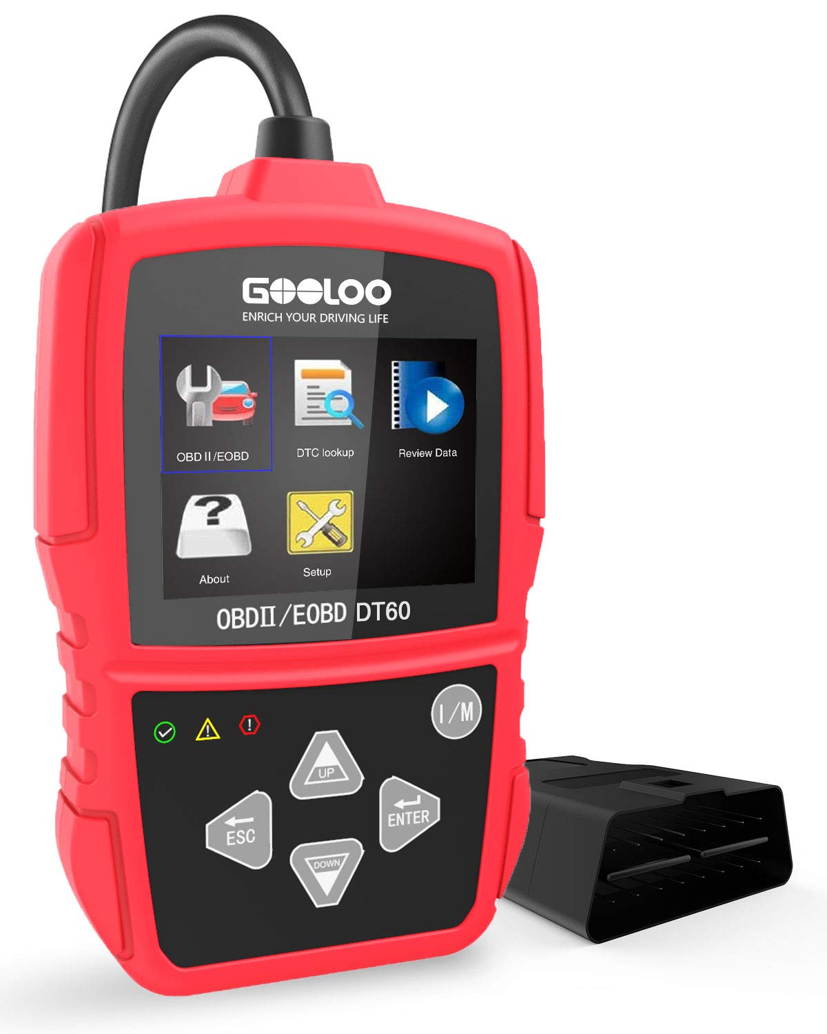 GOOLOO OBD2 Scanner Code Reader OBD II Scan Tool Diagnostics Automotive Engine Light Fault Car I/M Readiness Status and Quick Smog Check for CAN PWM KWP2000 Vehicles (DT60)