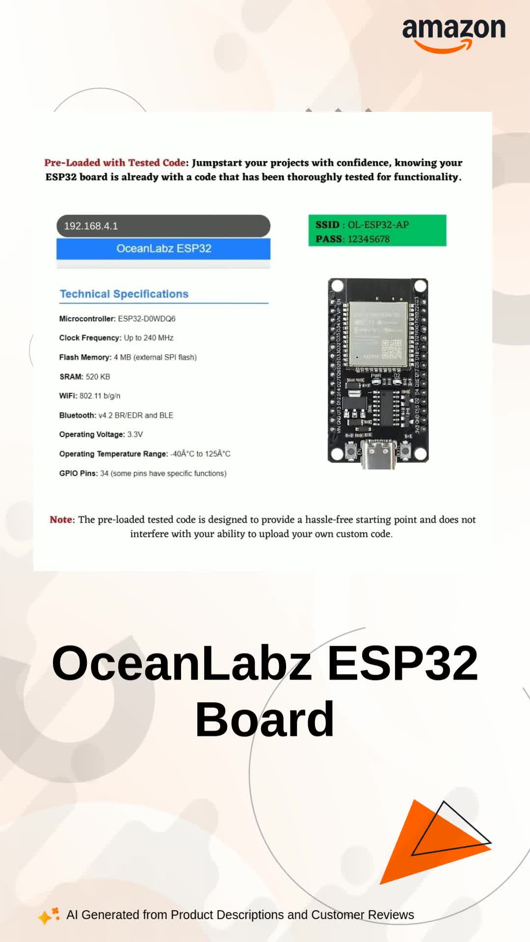 OceanLabz ESP32 WROOM-32 C Type CH340 USB Dual Core WiFi +