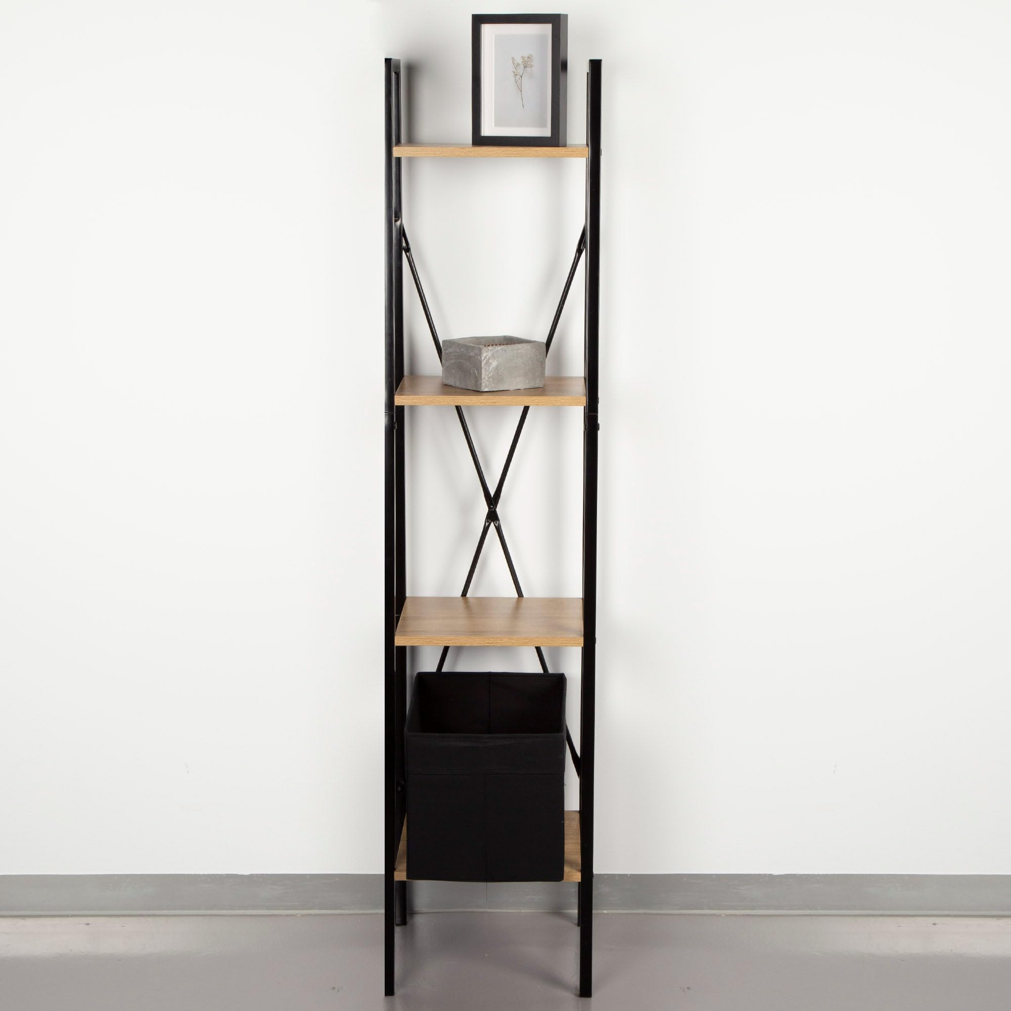 AKTIVE 18418 MAX Home Estantería almacenaje, 4 estantes, 34 x 32 x 148 cm, De Acero y Madera, Fácil Montaje, Resistente y Duradera, Diseño en Escalera, Muebles de salón, Librería