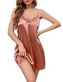 Women's Nightgown Silk Lingerie Sexy Sleep Dress Satin Chemise Lace V Neck Nightshirt