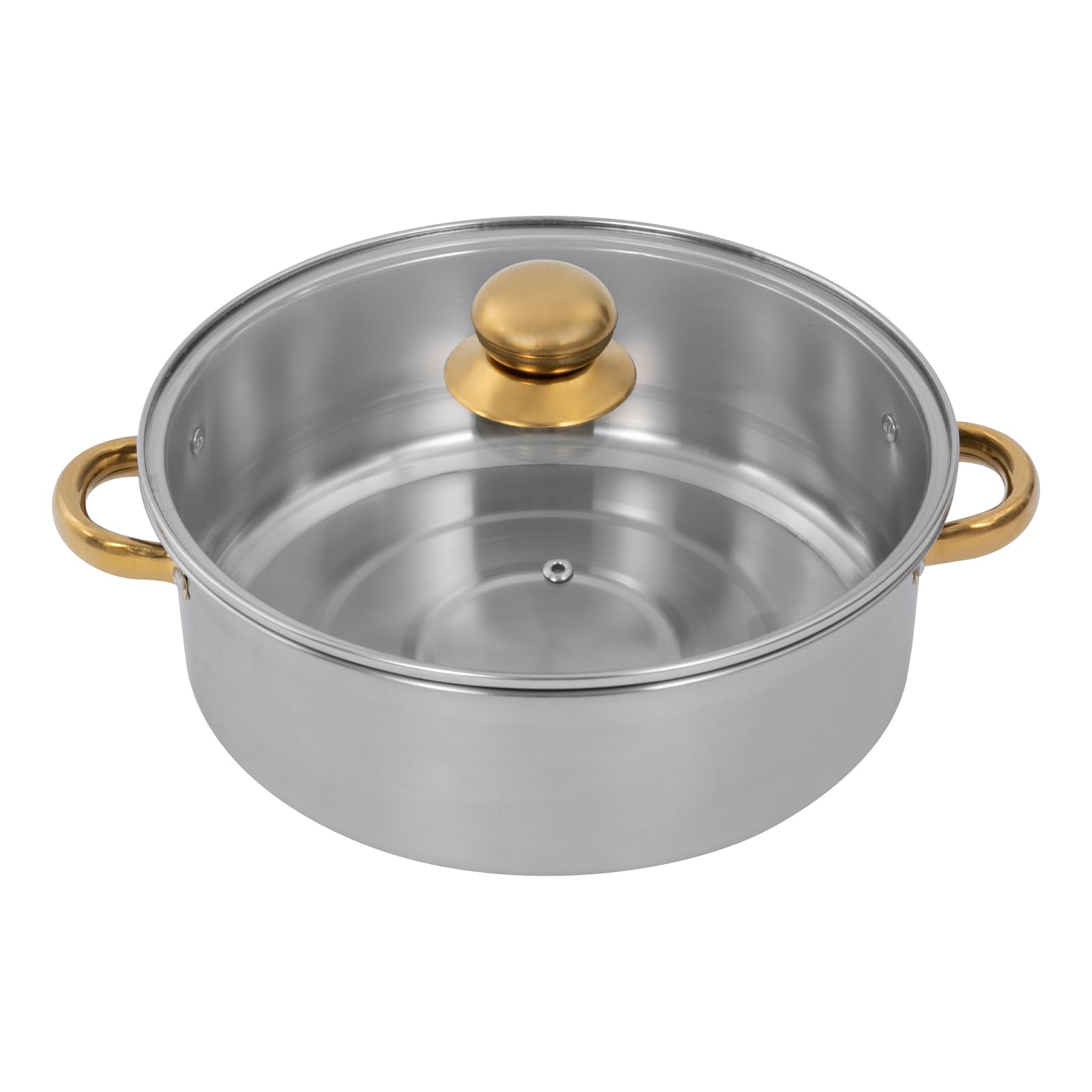 5 Etagen Edelstahl Dampfgarer Topf mit Deckel und Gold Griffen, Rund Dampfgartopf, Breite Öffnungen, Dampfkochertopf für Gasherd, Induktionsherd (26cm)