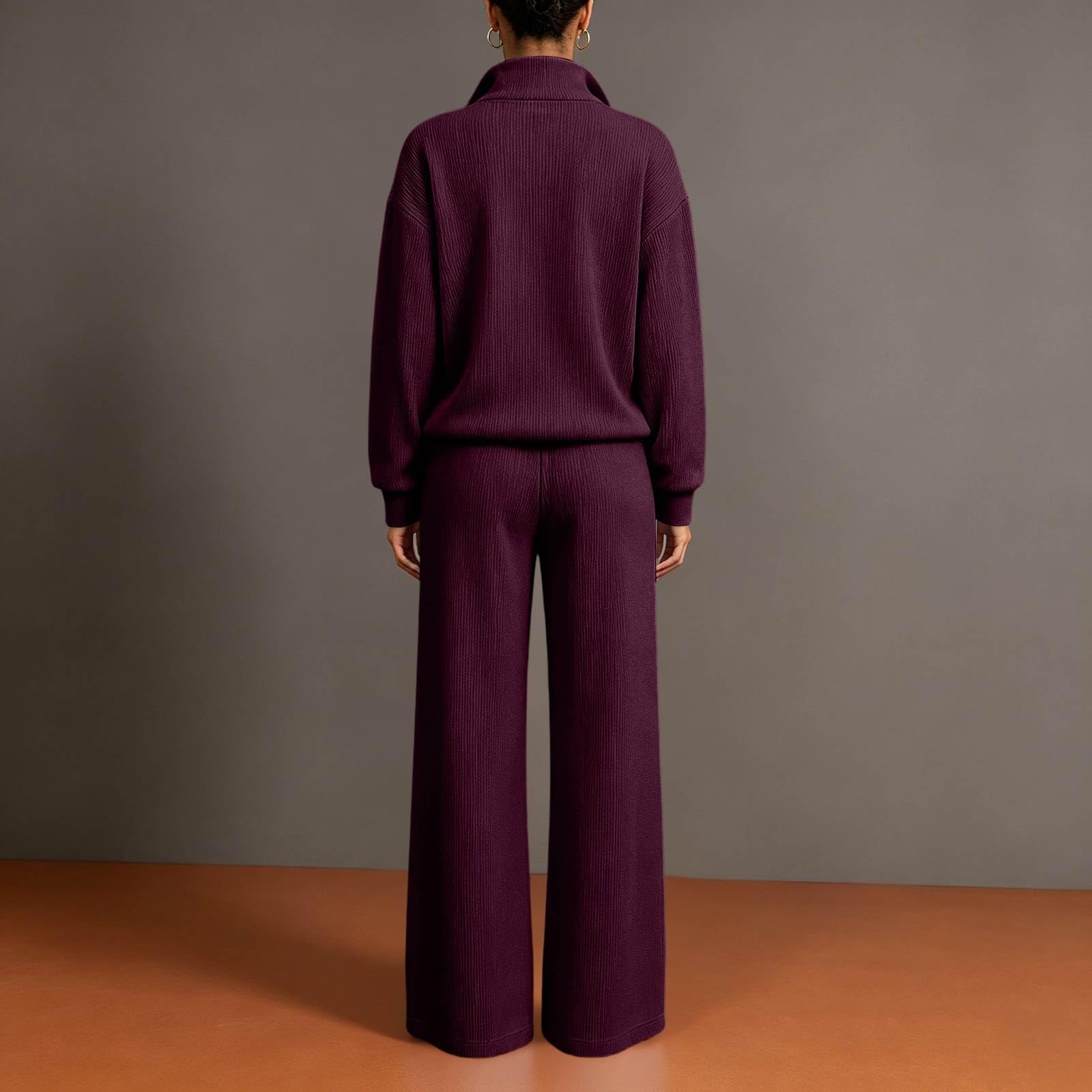 Completo Donna Casual Eleganti Felpa Mezza Zip E Pantaloni Fitness Casual | Completi Da Casa Loungewear Oversize Tracksuit In Pile Elastico Comodo Set Felpata Da Ginnastica Jogging Tinta Unita Morbido