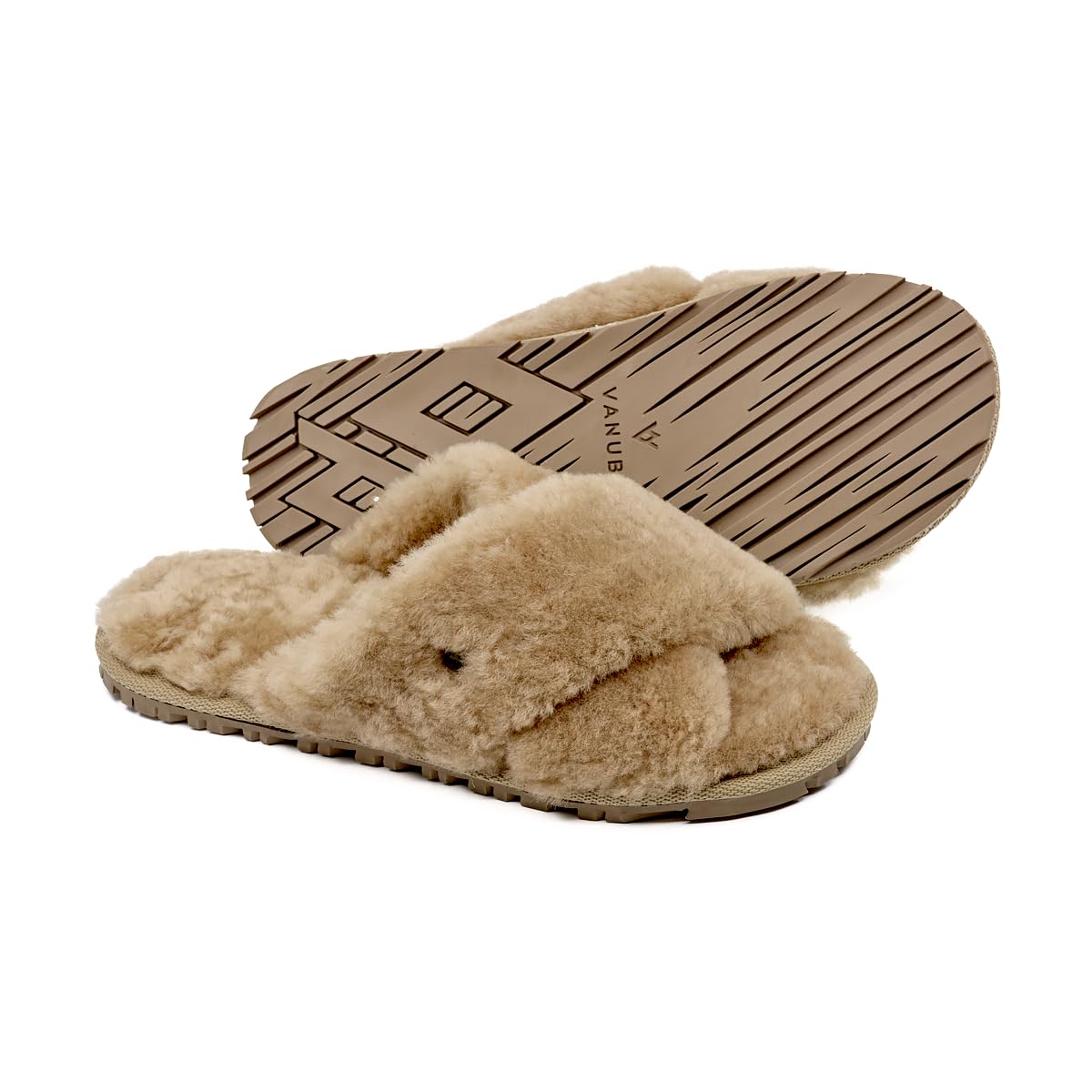 Vanuba Handgemacht Lammfell Hausschuhe Damen Slippers - Hauspantoffeln - Kuschel Pantoffeln Damen Plüsch Pantoletten - Flache Slippers für Drinnen