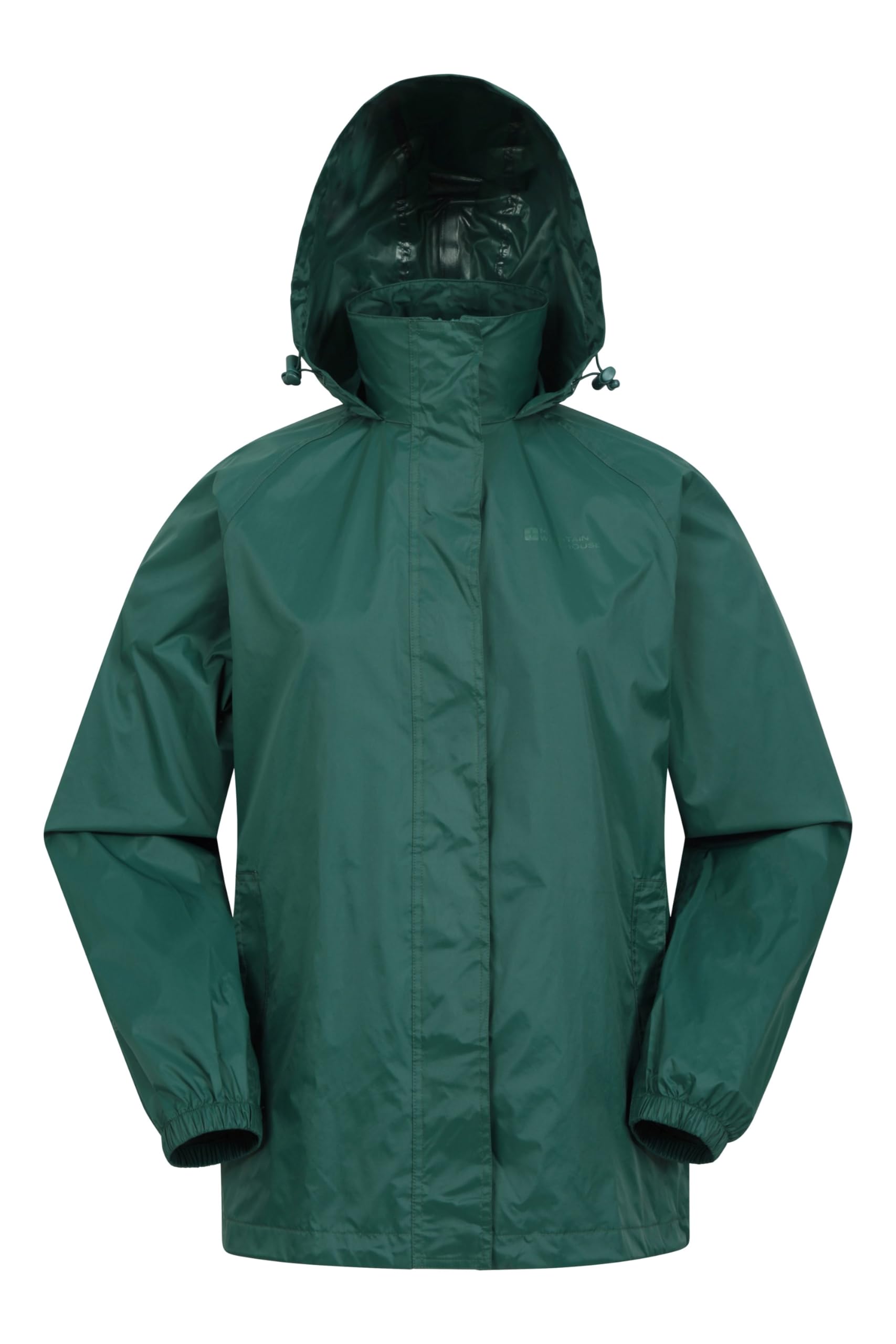 Mountain Warehouse Pakka Womens Waterproof Packable Jacket - Foldaway Hood Jacket, Ladies Coat, Lightweight Rain Jacket - For Spring Summer, Walking, Travelling Dark Green Women's Size 16