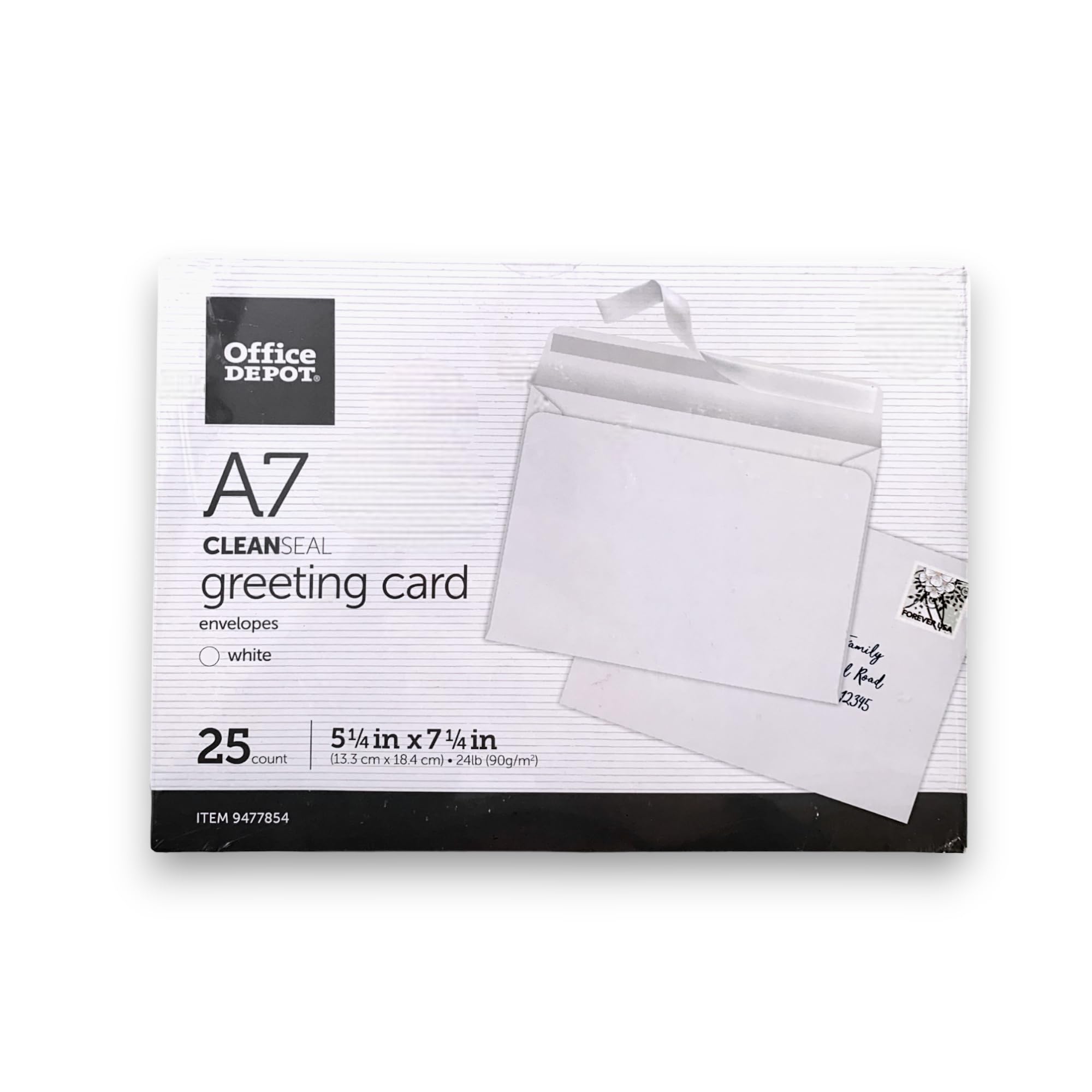 Office DepotA7 Clean Seal Greeting Card Envelopes, White, Pack of 25, 5 1/4" x 7 1/4", Item 9477854