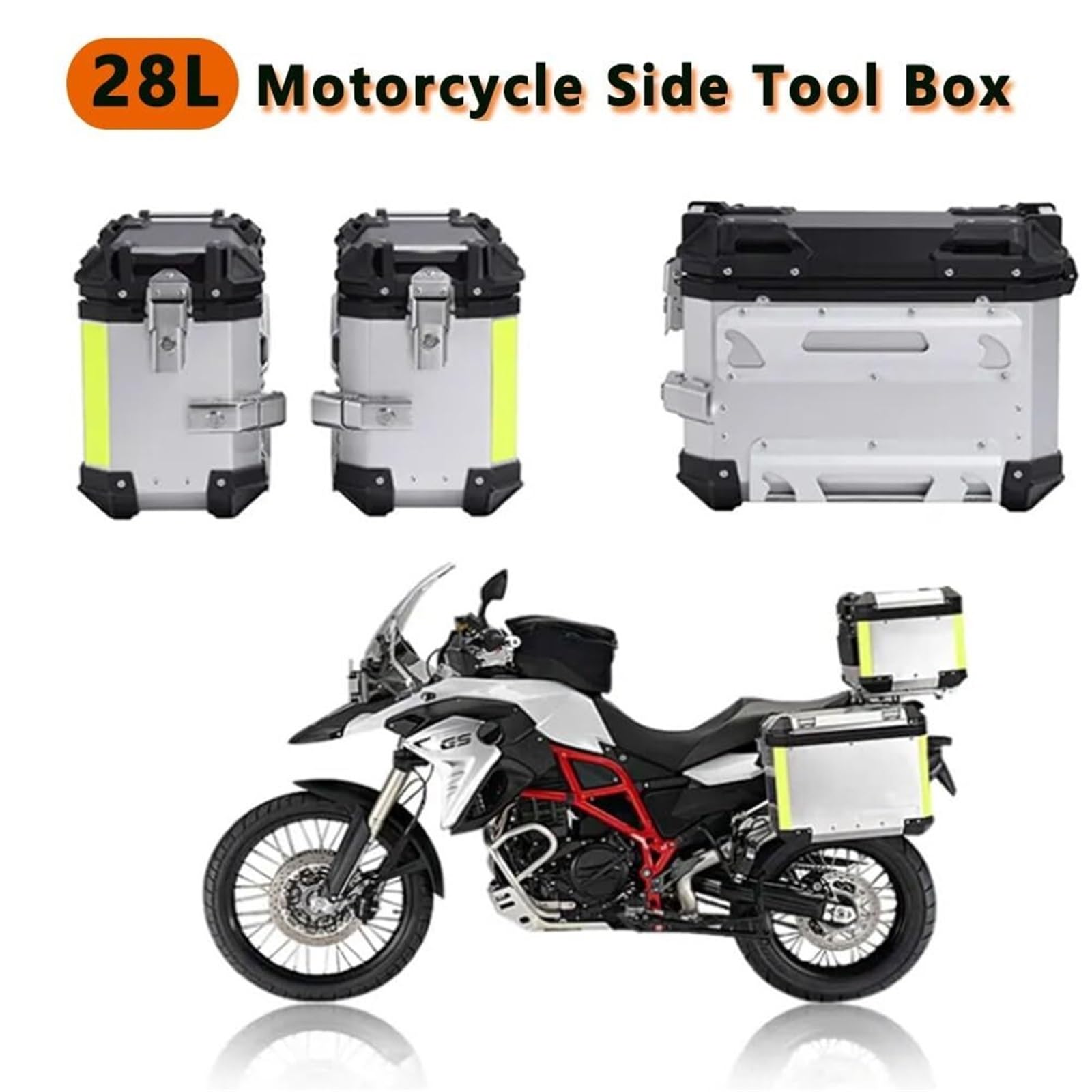 Uniwersalne boczne pudełka do przechowywania motocykla, wodoodporne twarde torby siodłowe ze stopu aluminium, z zamkiem bezpieczeństwa, lewe i prawe bagaże, kompatybilne z kaskiem podróżnym (czarne)