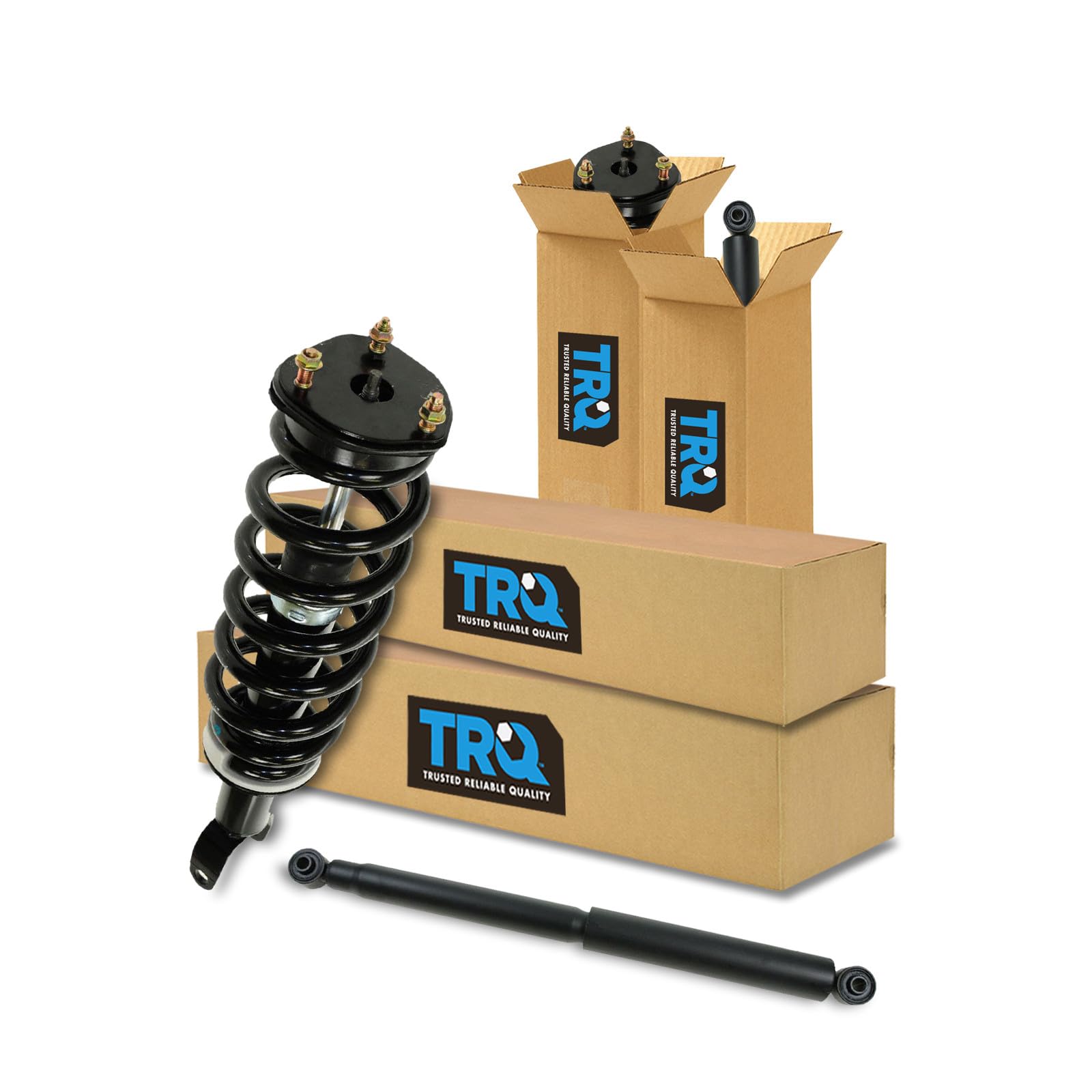 TRQ Complete Shock Assembly &amp; Shock Absorber Kit | For 11-18 Ram 1500 19-23 1500 Classic 09-10 Dodge Ram 1500 without Air Suspension Front &amp; Rear 4 Piece