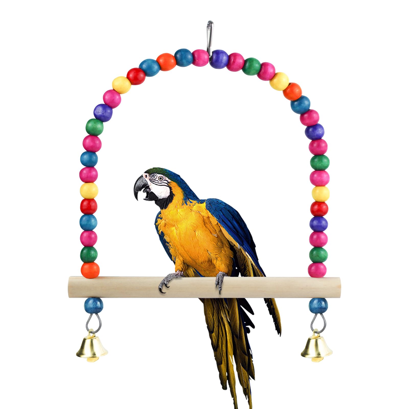 Uccello altalena giocattolo con supporto persico e campana, in legno naturale colorato uccello giocattolo uccello giocattolo per piccoli uccelli budgie parrocchetto cacatua (L, colori del