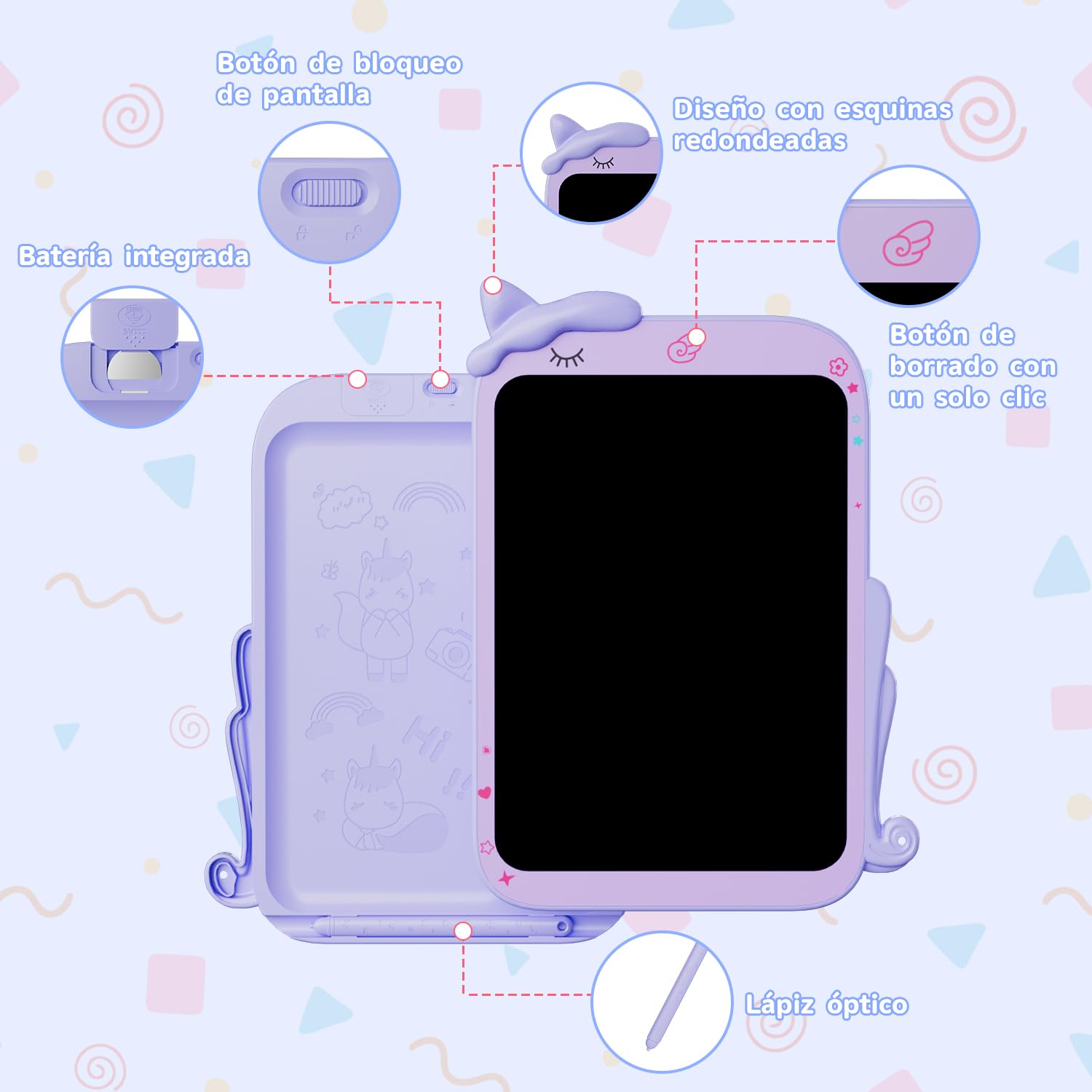 10 Pulgadas Tablet Escritura Pantalla Colorido [2026 Nueva], Electight Pizarra de Escritura LCD con Borrable y Bloqueo Función, Portátil Juguetes Educativo para Hogar, Escuela, Oficina, Aula, Morado - 5