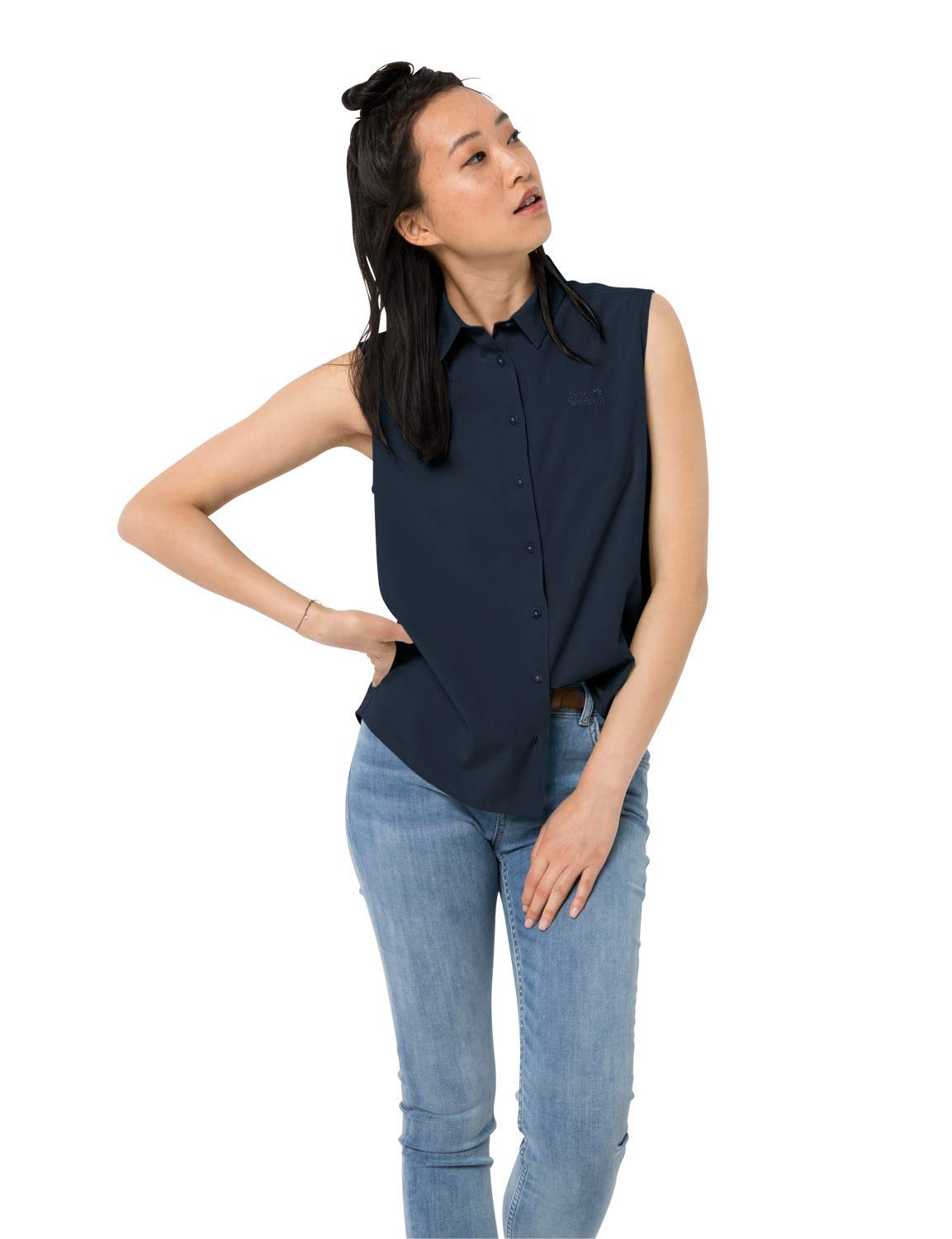 Jack Wolfskin Damen Schnelltrocknende Ärmellose Bluse Sonora Sleeveless Shirt W, Midnight Blue, XS, 1403261-1910001