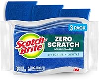 Scotch-Brite Zero Scratch Scrub Sponges, 3-Pack Non-Scratch Kitchen Sponges for Nonstick Pots, Pans, Counters, Glass & Bathroom – 3x Faster Clean