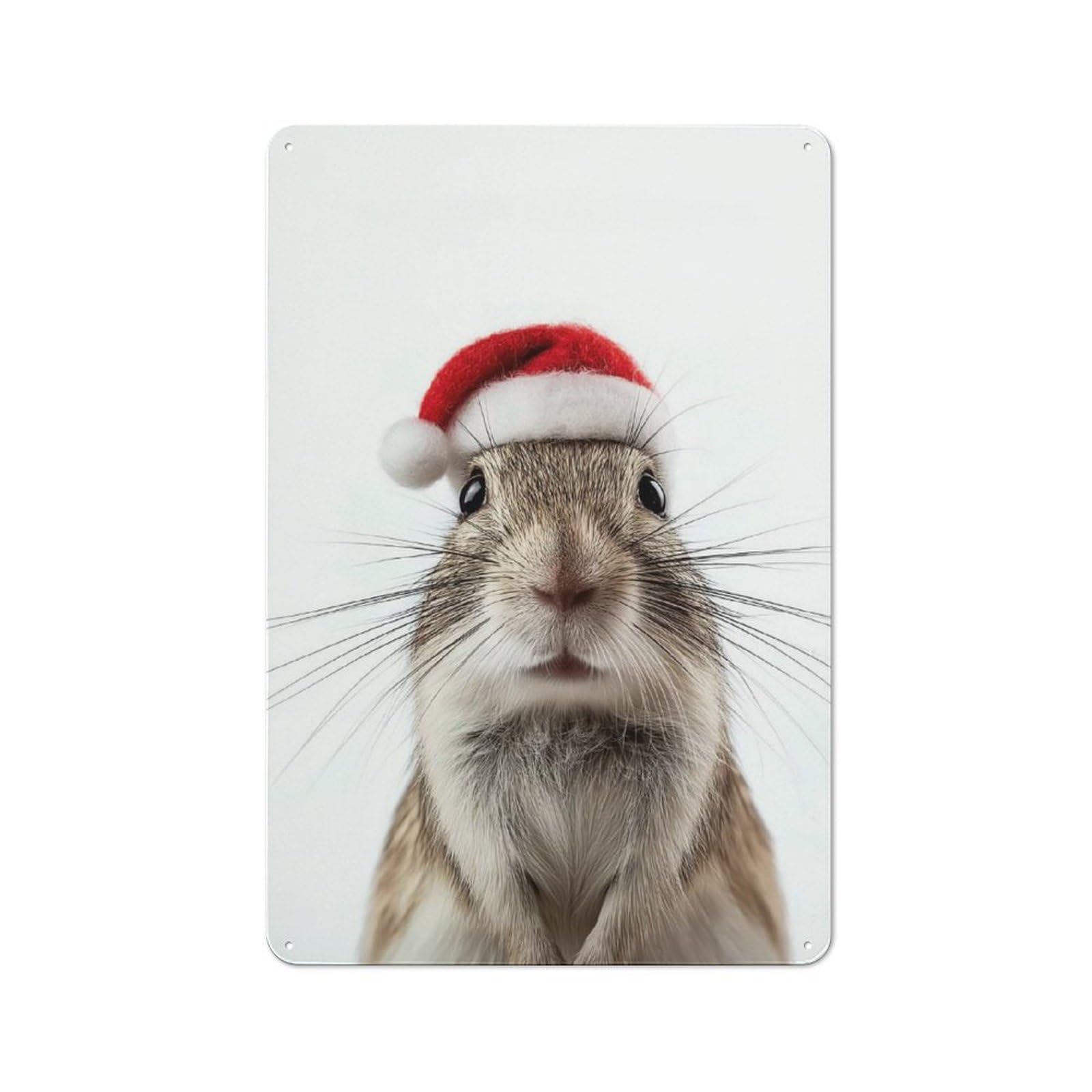 Junmoney Gerbil With Santa Hat Tin Wall Plaque 30X20cm With For Home Office Or Studio, Gift Idea At Christmas For Creative Workspace Decorators