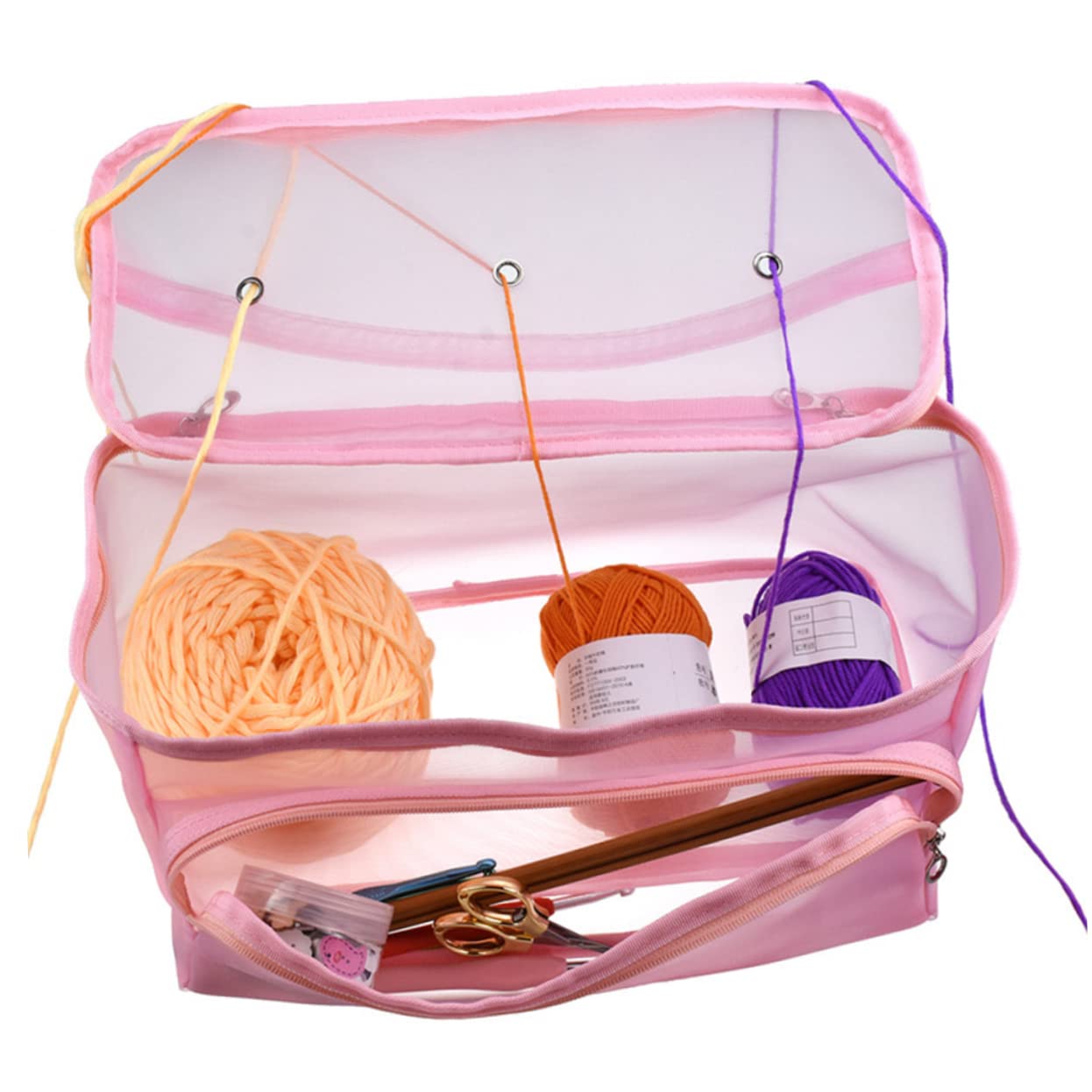 ULDIGI Manual Yarn Holder Bag Pink Yarn Storage Mesh Knitting Bag Sewing Organizer Handle