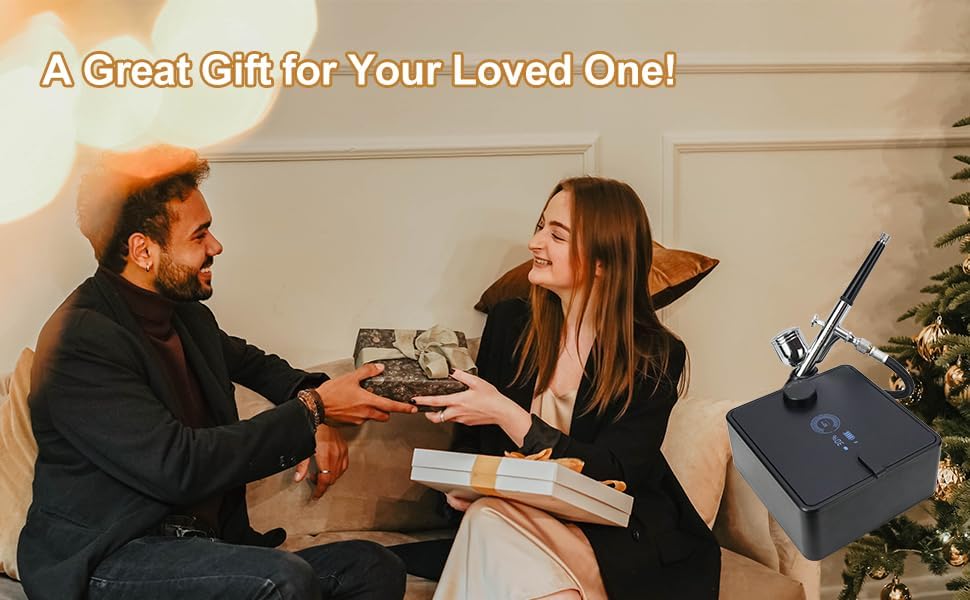 Miniatura 8 de Kit de aerógrafo recargable con compresor, indicador de batería, sensor de humedad y pantalla PSI, doble acción, PSI ajustable, kit de limpieza