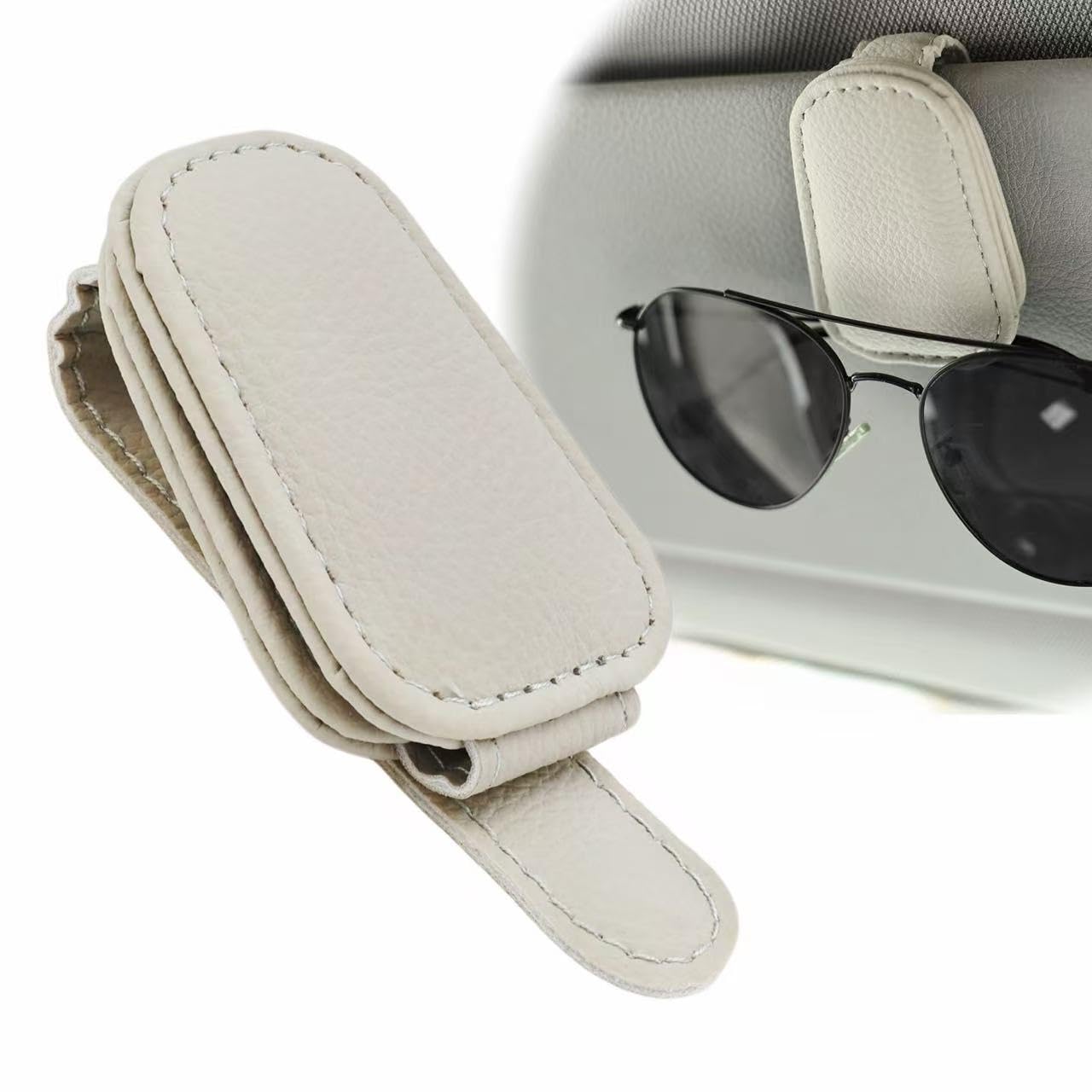 QIZUN Car Sun Visor Sunglasses Holder Clip for Opel GRANDLAND Mild Hybrid 2025-, PU Leather Eyeglasses Mount Bracket Ticket Card Hanger Catch Driver Eyewear Retainer,Red