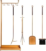 Best Choice Products 5-Piece Antique Gold Fireplace Tool Set - Poker, Tongs, Shovel, Brush & Stand for Indoor Hearths & Outdoor Fire Pits