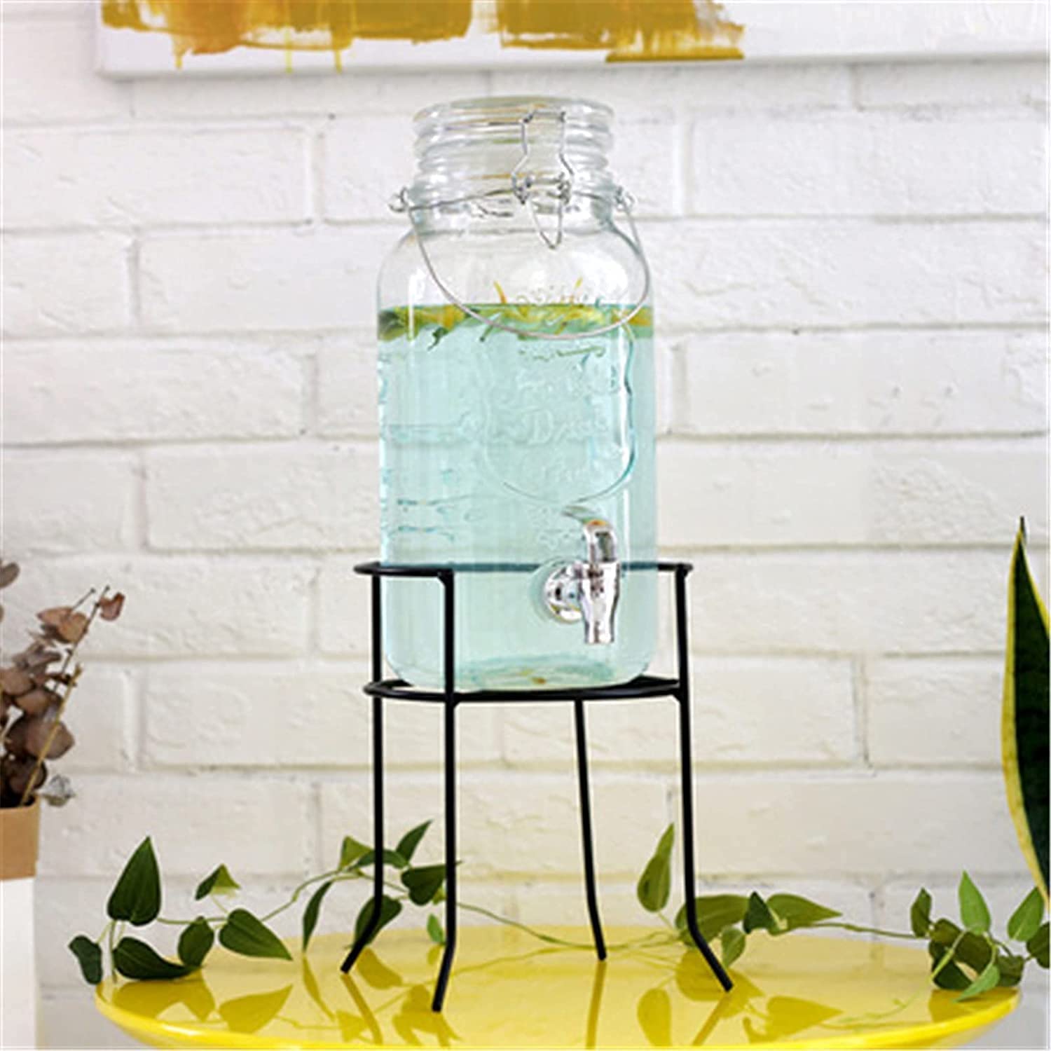 NAKEAH Dispensador De Cerveza, Dispensador De Jugo De Barril De Cerveza Dispensador De Bebidas De Vidrio Contenedor De Bebidas Frías con Hielo Juego De Soporte De Metal for Sangría De Agua
