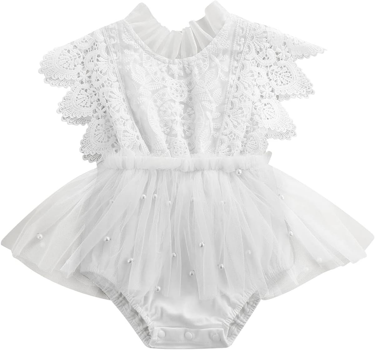 [WAHALAA] Newborn Baby Girl Lace Rompers Birthday Princess Dress Mesh Jumpsuits Tulle One-Piece Headband Summer Onesie