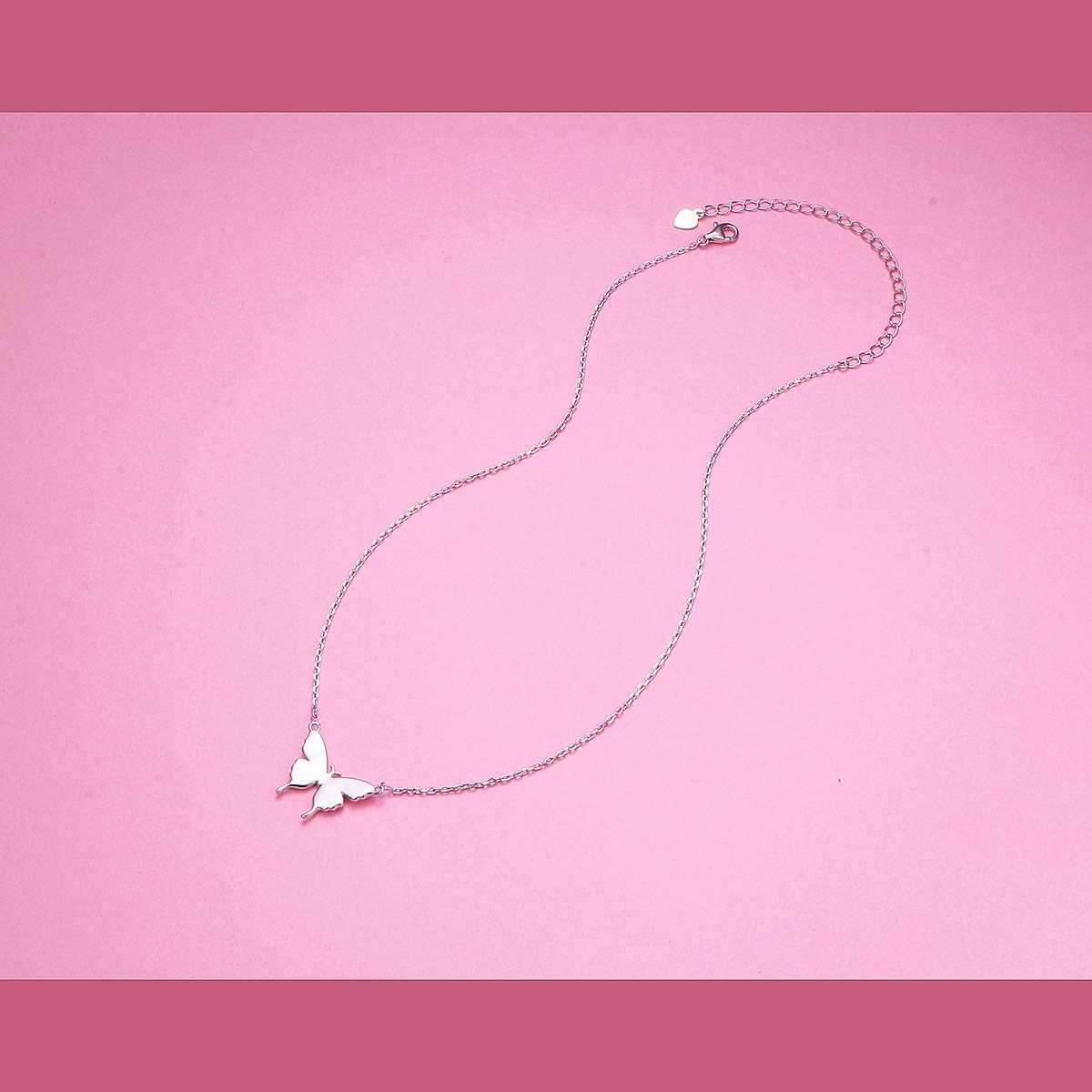 DAOCHONG S925 Sterling Silver Choker Butterfly Clavicle Short Pendant Necklace for Women