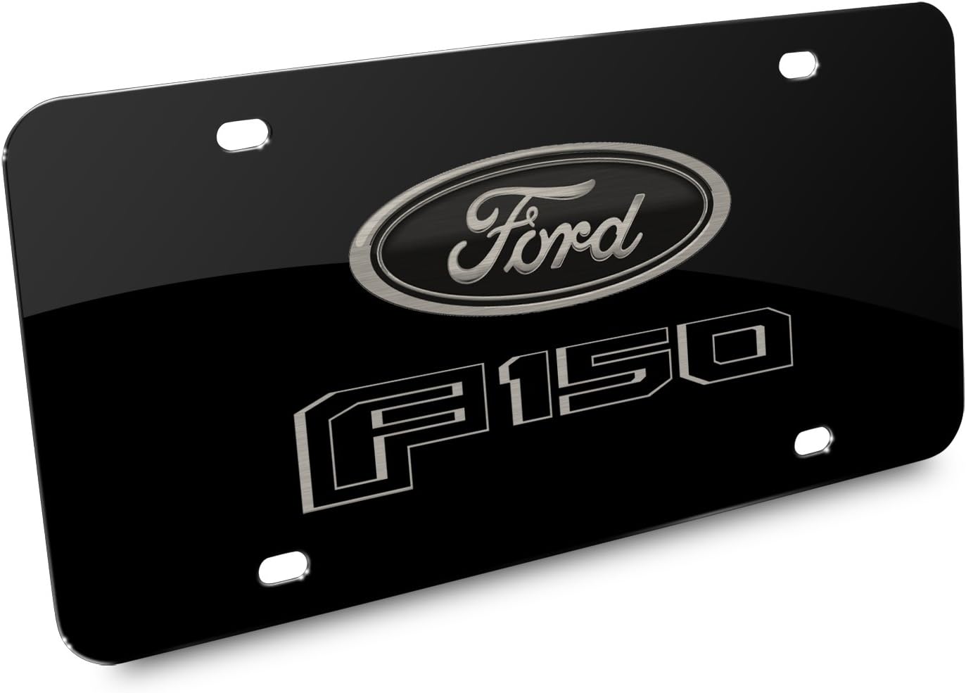 iPick Image for Ford Logo F150 2015 Laser Mark Matt-Look Black Acrylic License Plate - Official Licensed