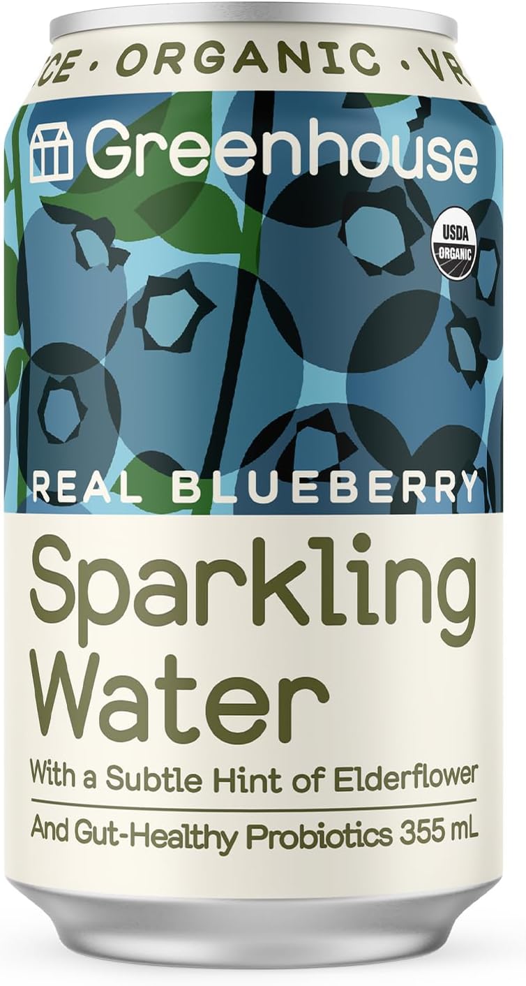 GREENHOUSE JUICE Organic Blueberry Sparkling Water With Probiotics I