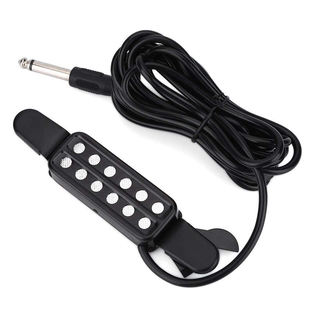 Alomejor Micro Guitare Acoustique,amplifie Son Clair Naturel avec 12 Trous sonores,transducteur Capture magnétique pour Musiciens débutants Professionnels en Studio scène répétition