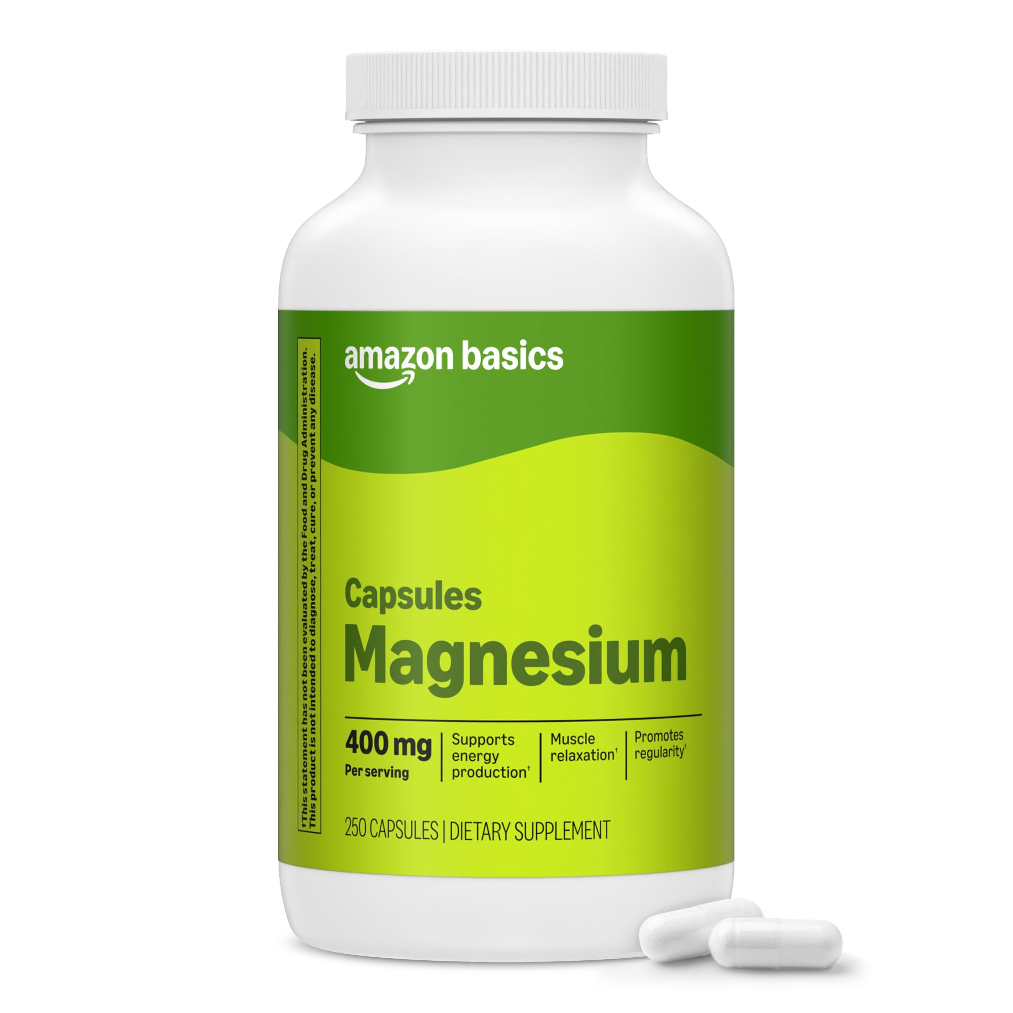 Amazon Basics Magnesium Bone & Muscle Health Capsules, 400 mg, 250 Count 250 Count (Pack of 1)