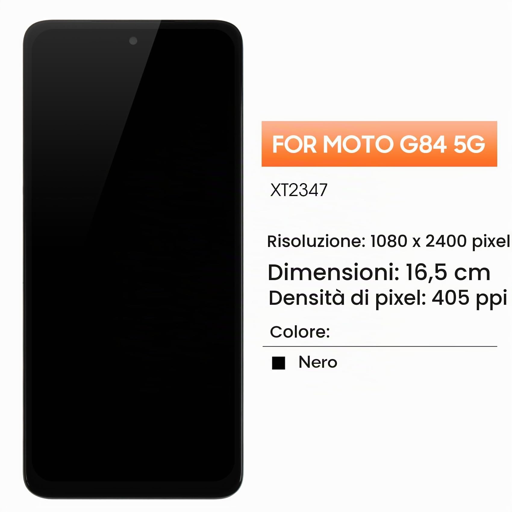 AGCUT Schermo di Ricambio per Moto G84 5G Display LCD per Motorola Moto G84 5G XT2347 XT2347-1 XT2347-2 6,5" Display LCD Digitalizer Touch Screen Assembly con Riparazione (Nero, senza impronta)
