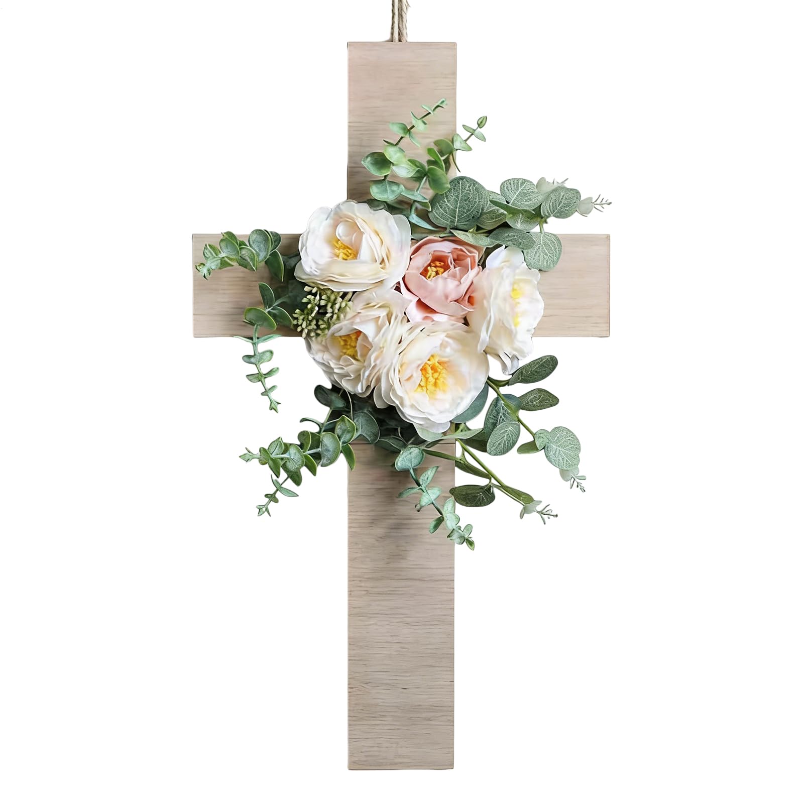 Placa de cruz religiosa de madera fina para Pascua con acabados artesanales