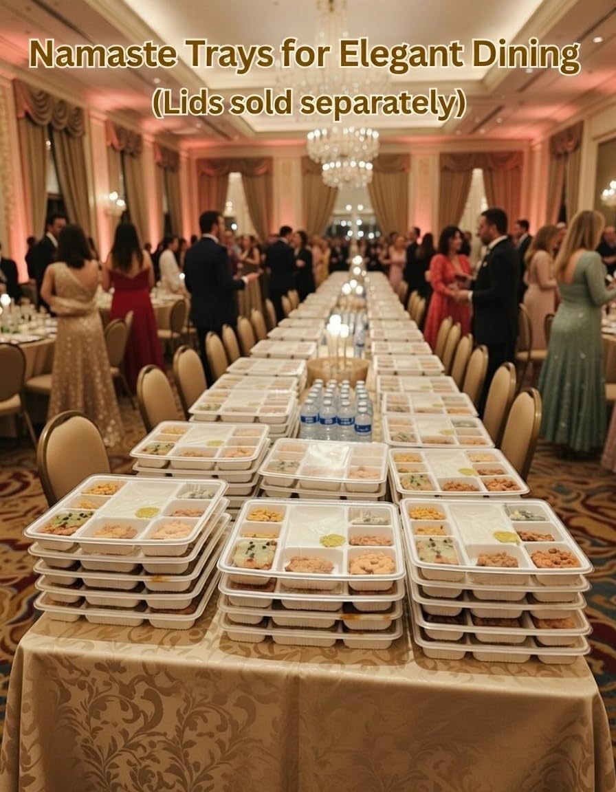 ASK WHOLESALE 9-Compartment Disposable Plates, Dinner TRAYs/Thali To Go Containers, Made from Corn starch, Divided, Pack of 40, Leak Proof Namaste Plates