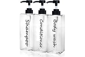 Refillable Shampoo and Conditioner Bottles (Clear, Set of 3, 21oz) - Modern...