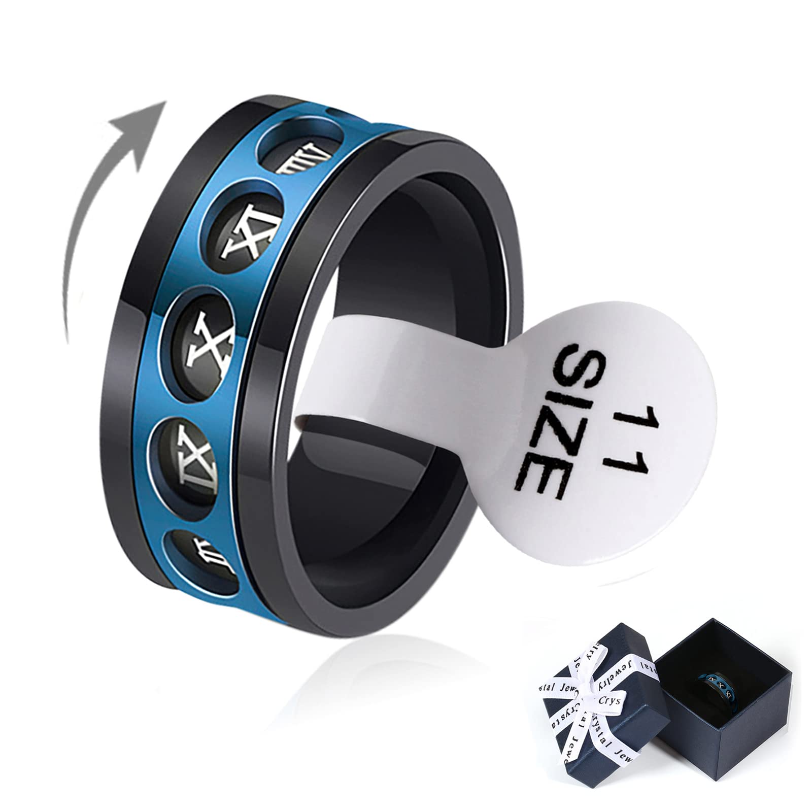 Fidget Ring Anxiety Ring for Men Stainless Steel Men’s Fidget Ring Roman Numeral Spinner Rings for Anxiety for Stress Relief for Men & Women with Gift Box