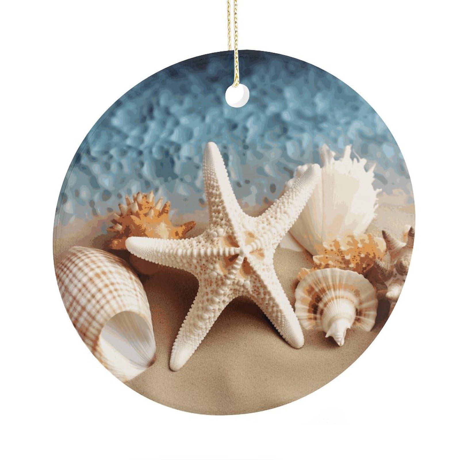 Adfgyerh Style Starfish Coral And Seashell Ceramic Circular Pendant,2.9 Inch，Hanging Ornament，Gift Exchange Idea Round Ceramic Ornament,For Mom And Daughter，For Home Indoor Outdoor Decor.
