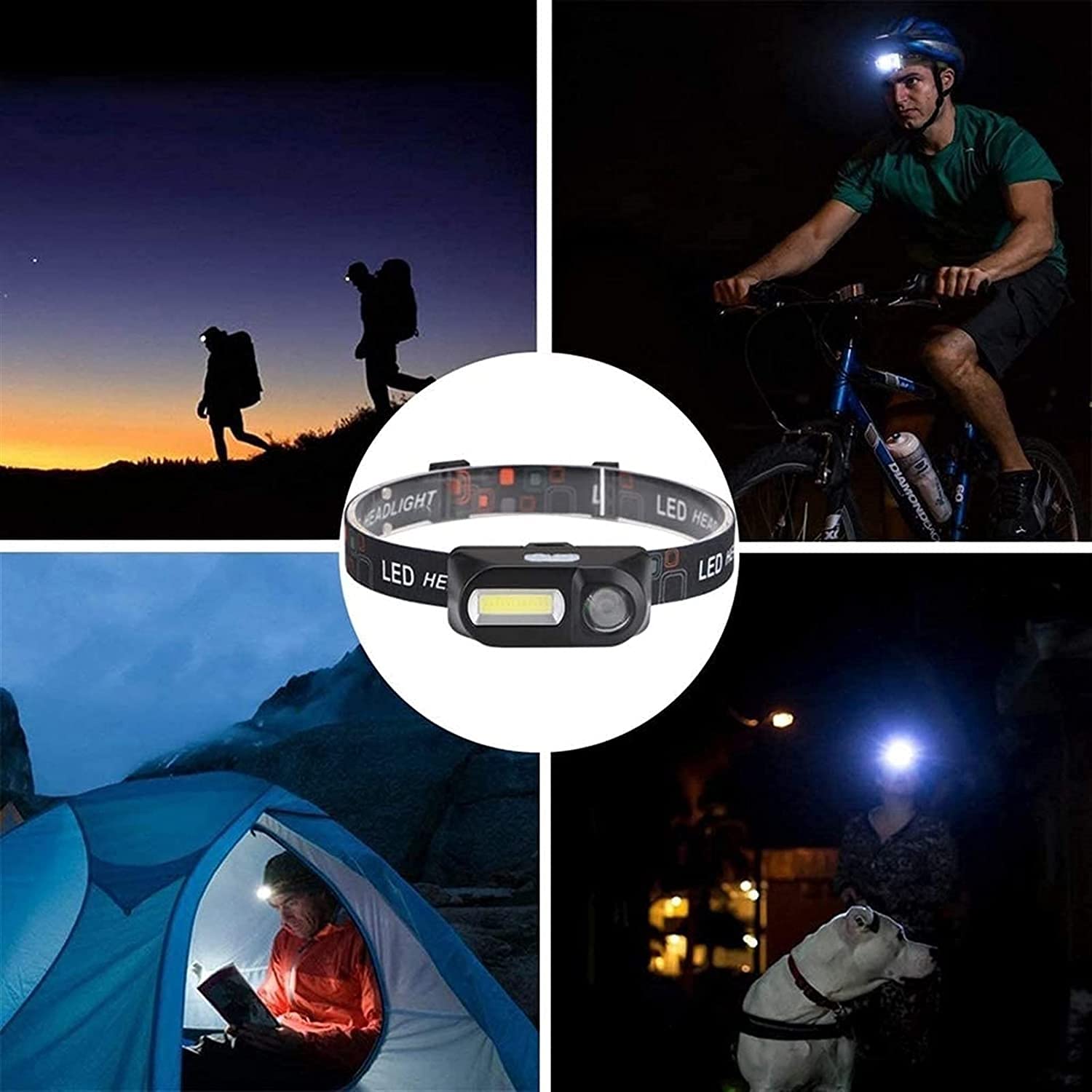 MyrRhe Lampada Frontale con sensore di Movimento: 1100 Lumen, Ricaricabile, Impermeabile, 6 modalità - Ideale per Campeggio, Ciclismo, Corsa e Pesca