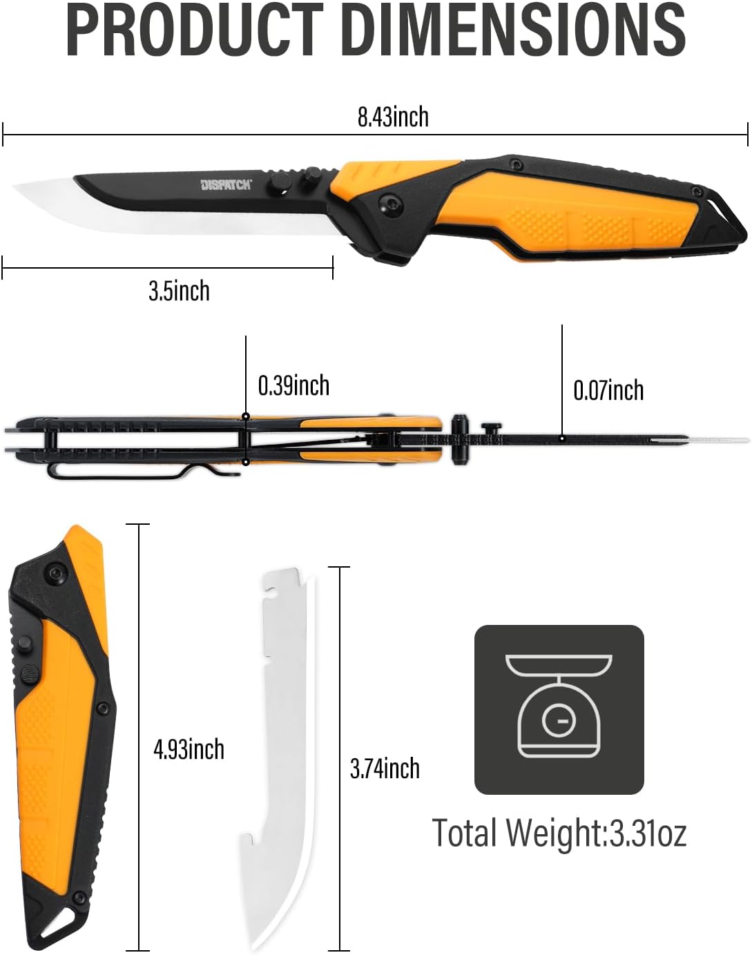 3.5" Replaceable Blade EDC Folding Hunting Knife with Dual Thumb Opener and Pocket Clip with 3 Drop Point Blades, Durable ABS and Non-Slip rubberized TPR Handle with Nylon-Holster, skinning knife