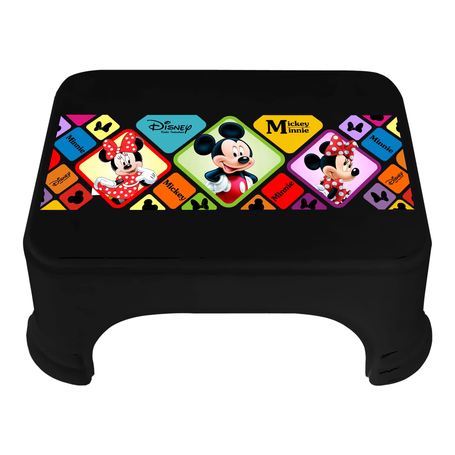 Kuber Industries Disney Mickey & Minnie Print Bathroom Stool|Durable Plastic Stool for Kitchen|Stool for Kids|Patla for Toilet (Black)
