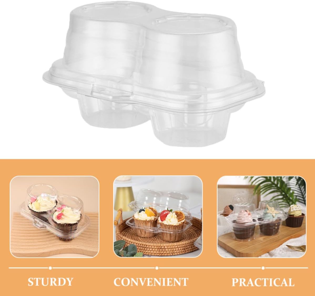 50pcs Pe Cupcake Carrier with Flip Lid, Practical and Convenient Cake Storage Container for Cupcakes and Cookies, for Birthday and Shower Parties