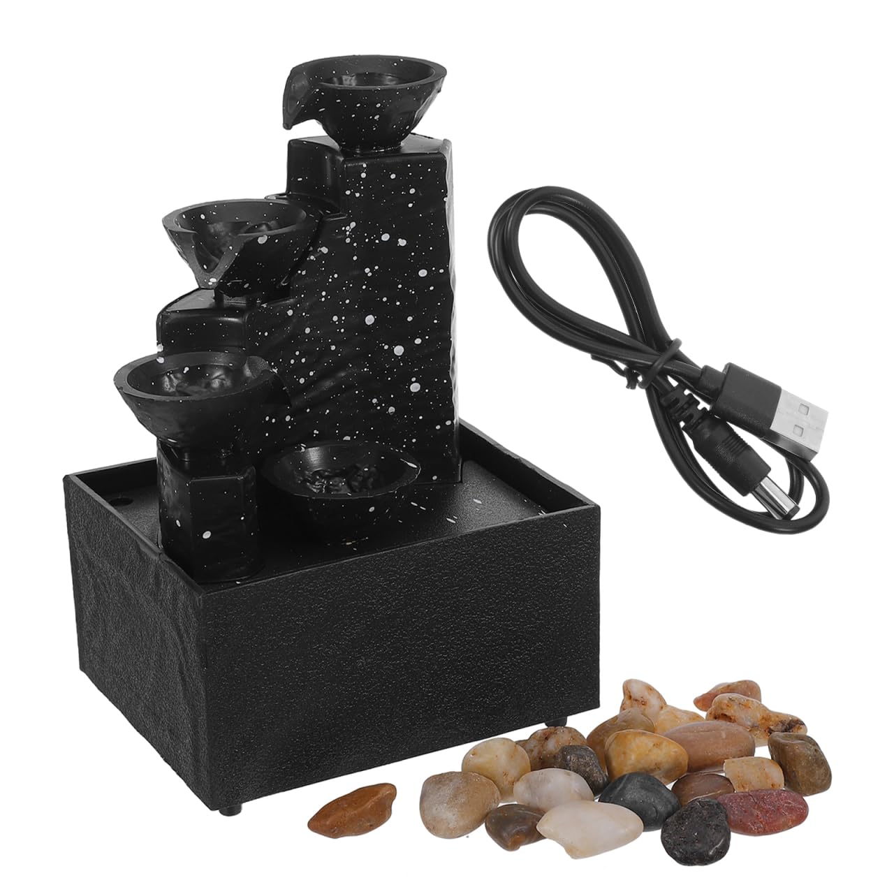 PRETYZOOM Portable Tabletop Water Fountain with USB Cable and Decorative Stones Small Indoor Water Feature for Home Decor Garden Ornament and Office