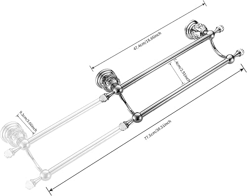 Miniatura 7 de WINCASE Barra de toalla cromada, soporte doble ajustable, toalleros de baño de cristal plateado montados en la pared