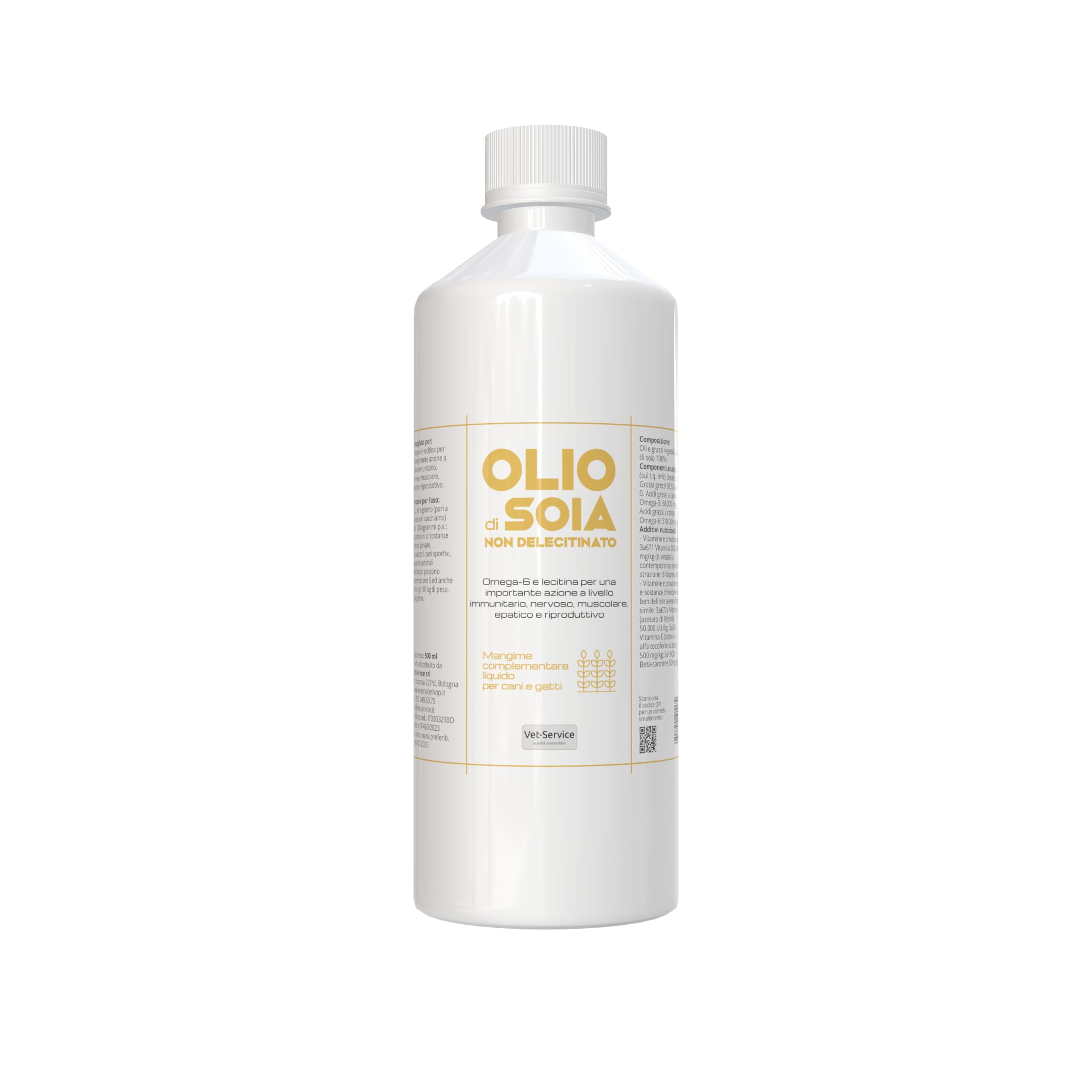 Olio di Soia con Lecitina | 1 litro | Integratore Liquido per Cani e Gatti | Integrato con Vitamina A, D3, E e Betacarotene, Supporta Il Sistema Nervoso, Muscolare, Epatico e Riproduttivo