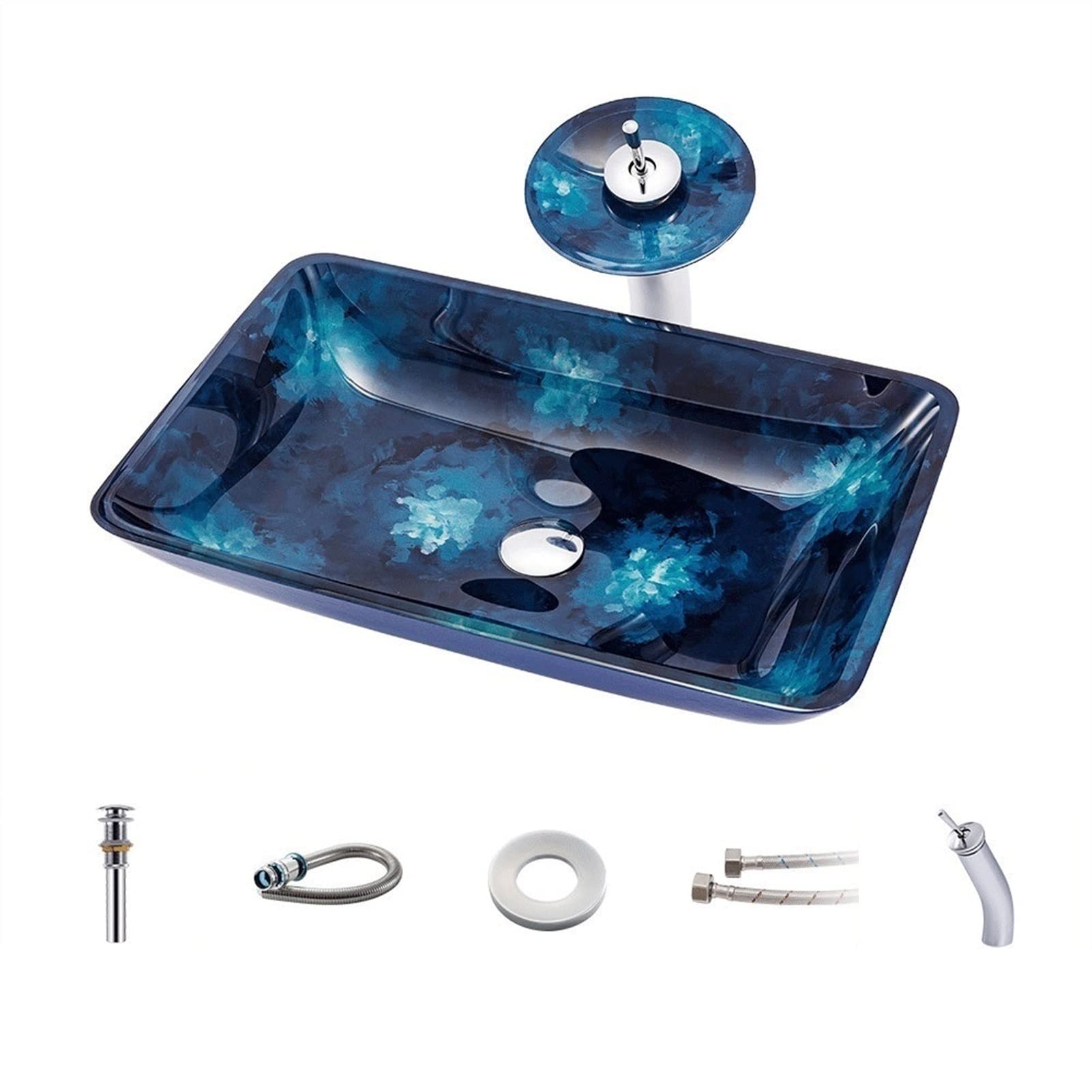 Bathroom Sink Countertop Tempered Glass Bathroom Countertop Sink Art Hand Basins Blue Vessel Counter Basin