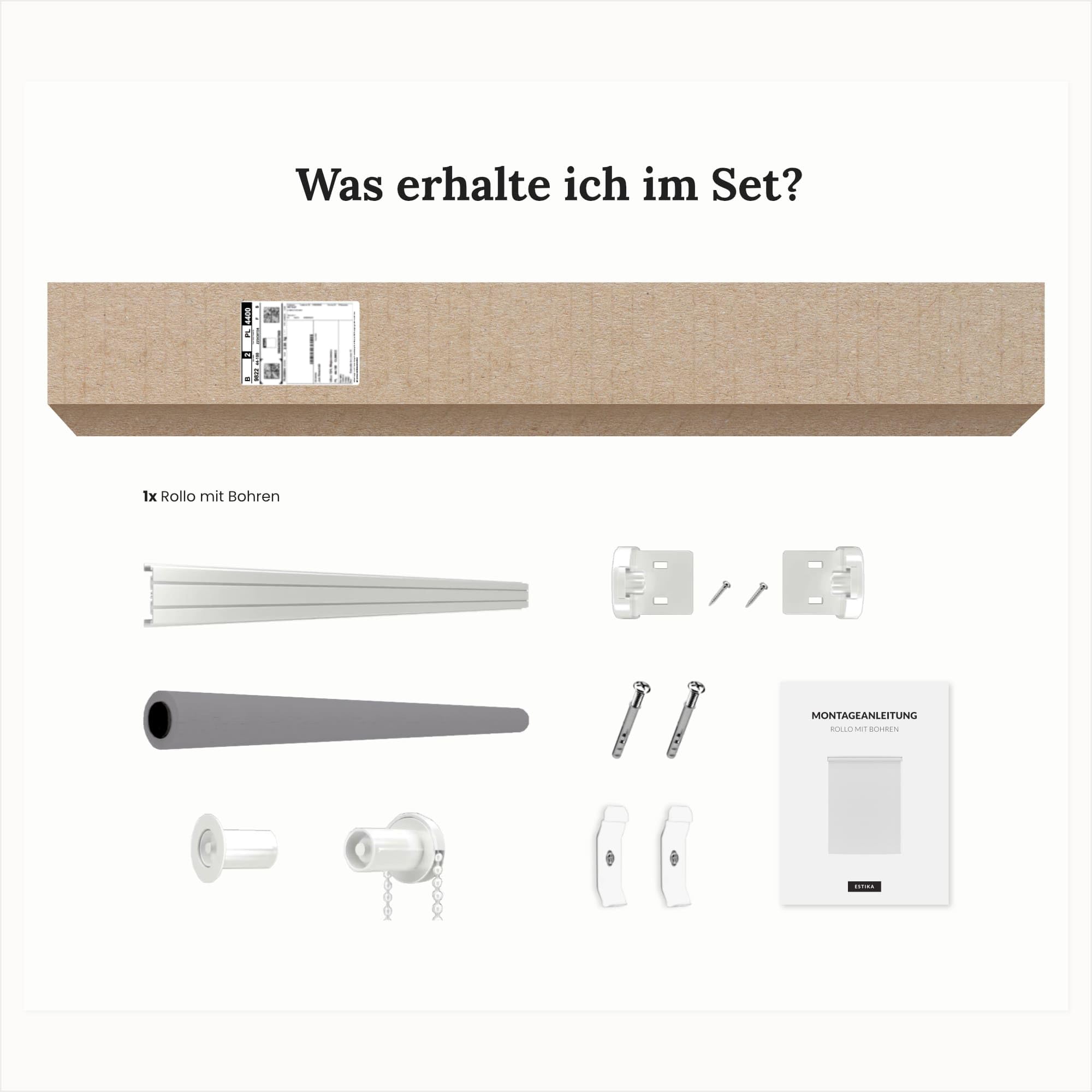 Estika Rollo mit Bohren Deckenmontage und Wandmontage, Breite: 110 cm, Höhe: 220 cm, Farbe: Grau 2, 25 Stoff Farben, Fenster rollos für innen, Sichtschutz für Fenster und Balkontür