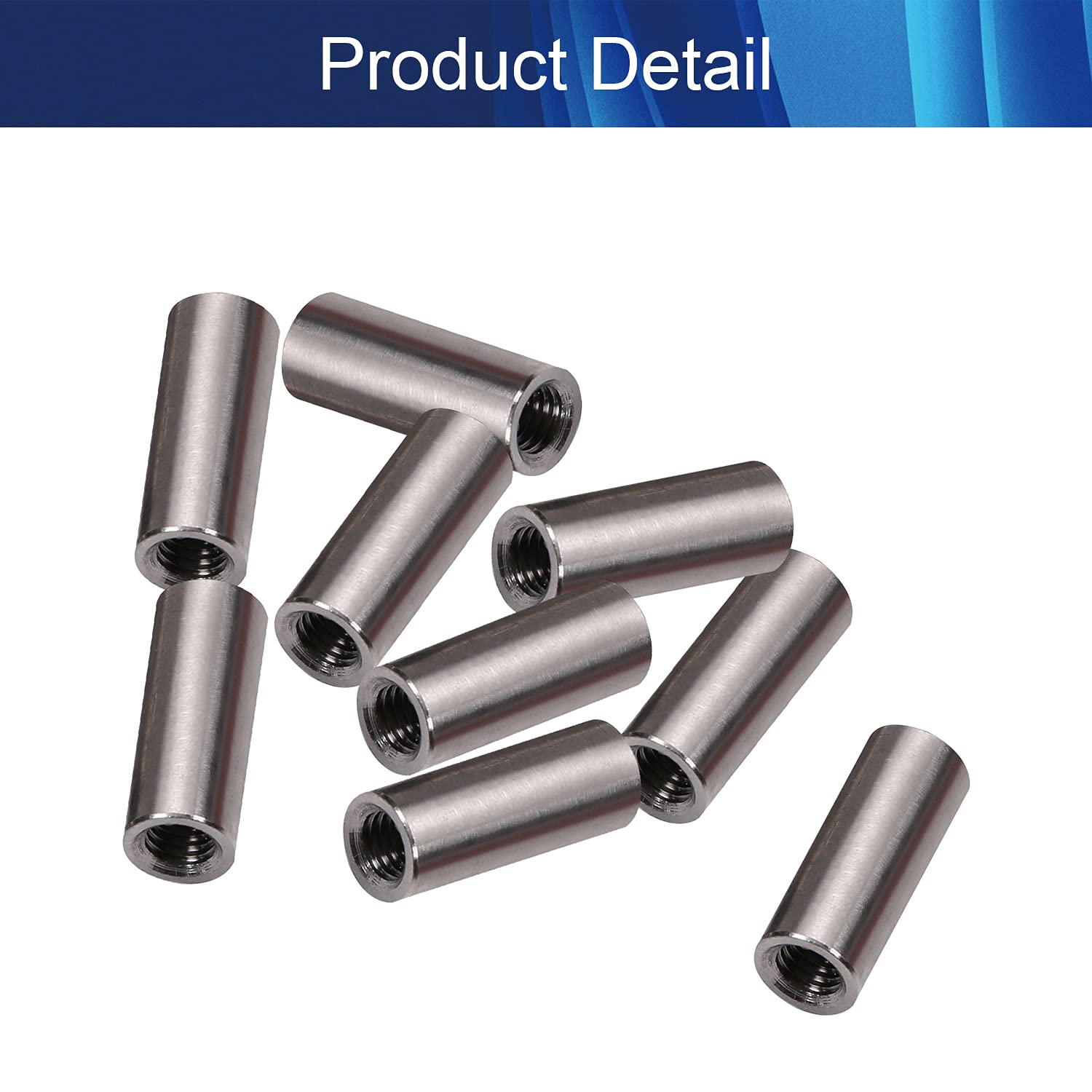 Jutagoss 10pcs M8 Height 30mm 304 Stainless Steel Threaded Sleeve Rod Bar Stud Round Coupling Connector Tube Nuts Silver Tone