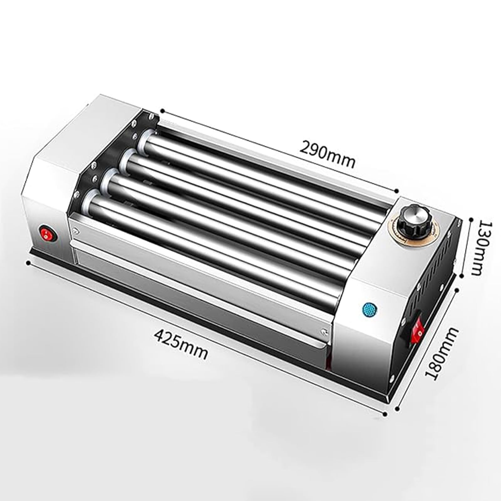 Máquina de rodillos para perros calientes con temperatura ajustable y bandeja de aceite extraíble para uso comercial y doméstico