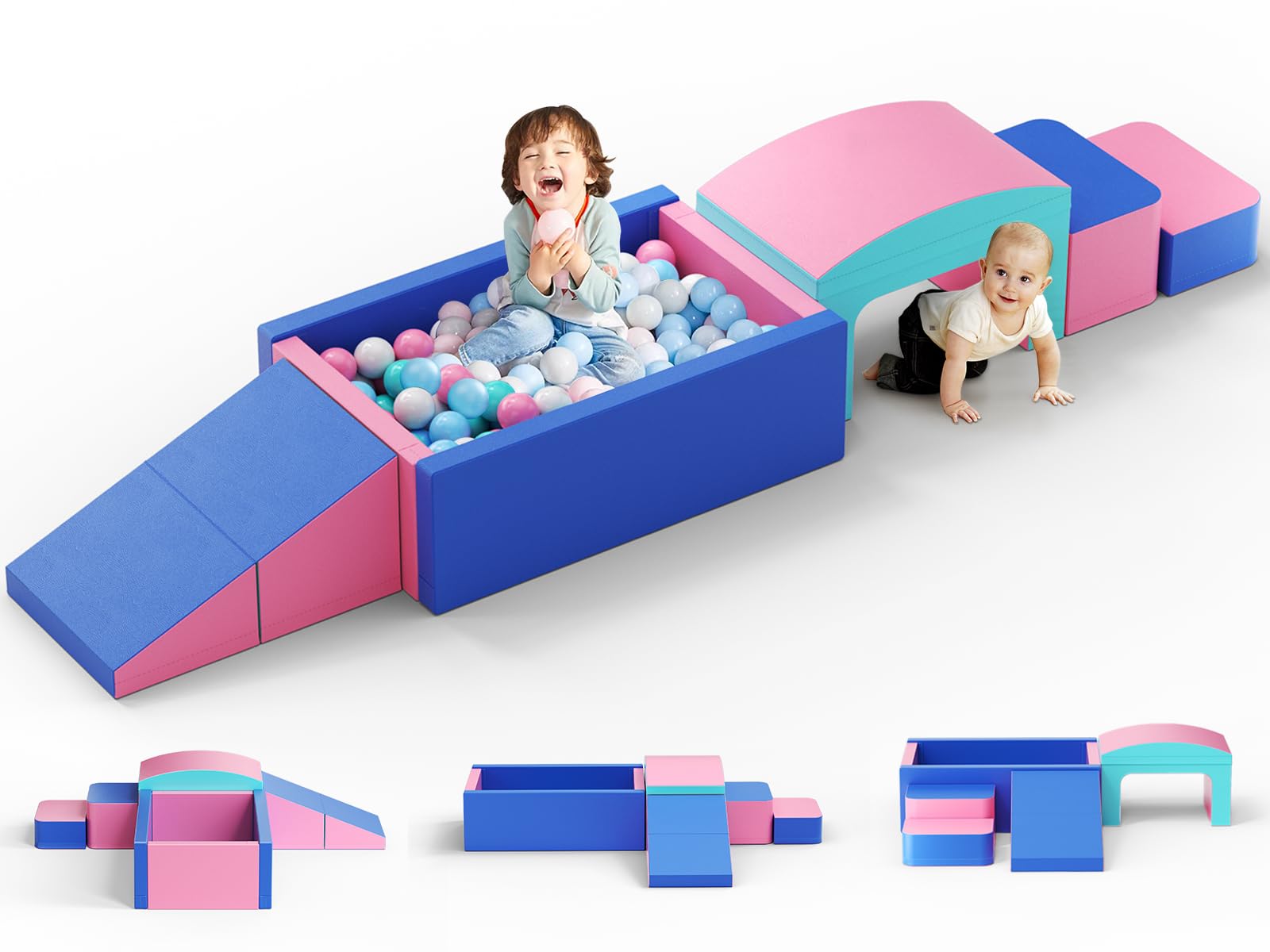 Blocchi da arrampicata in schiuma per bambini piccoli, piscina di palline morbida, blocchi da arrampicata per bambini, blocchi da arrampicata morbidi con blocco pieghevole e tunnel
